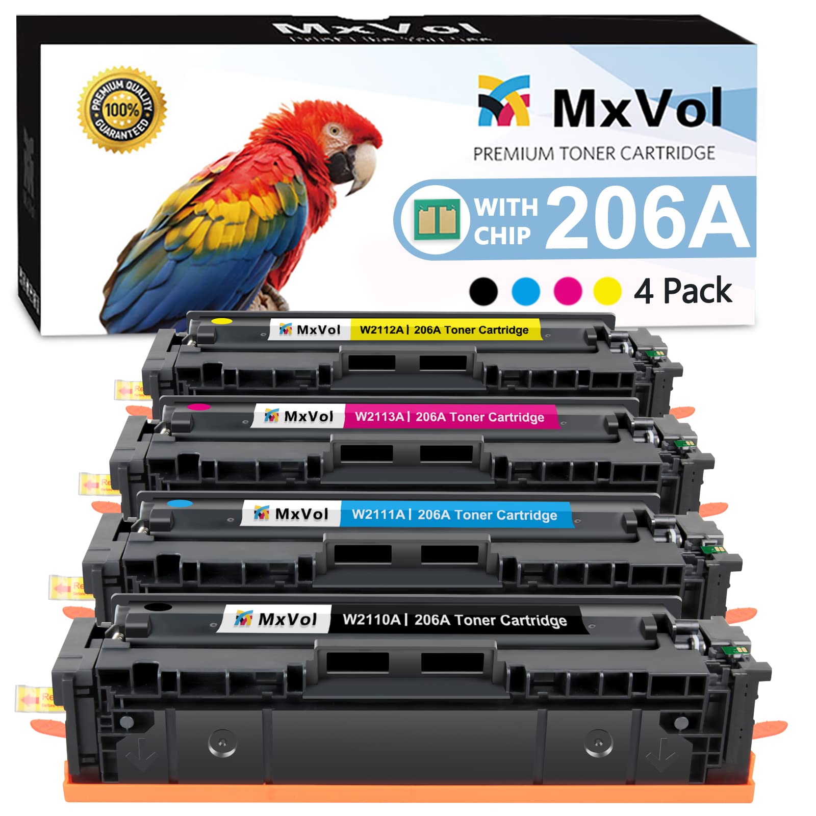 Mxvol 206A Toner Cartridges 4 Pack?Pantented Chip? Compatible Replacement For Hp 206A 206X W2110A W2110X For Laserjet Pro Mfp M2