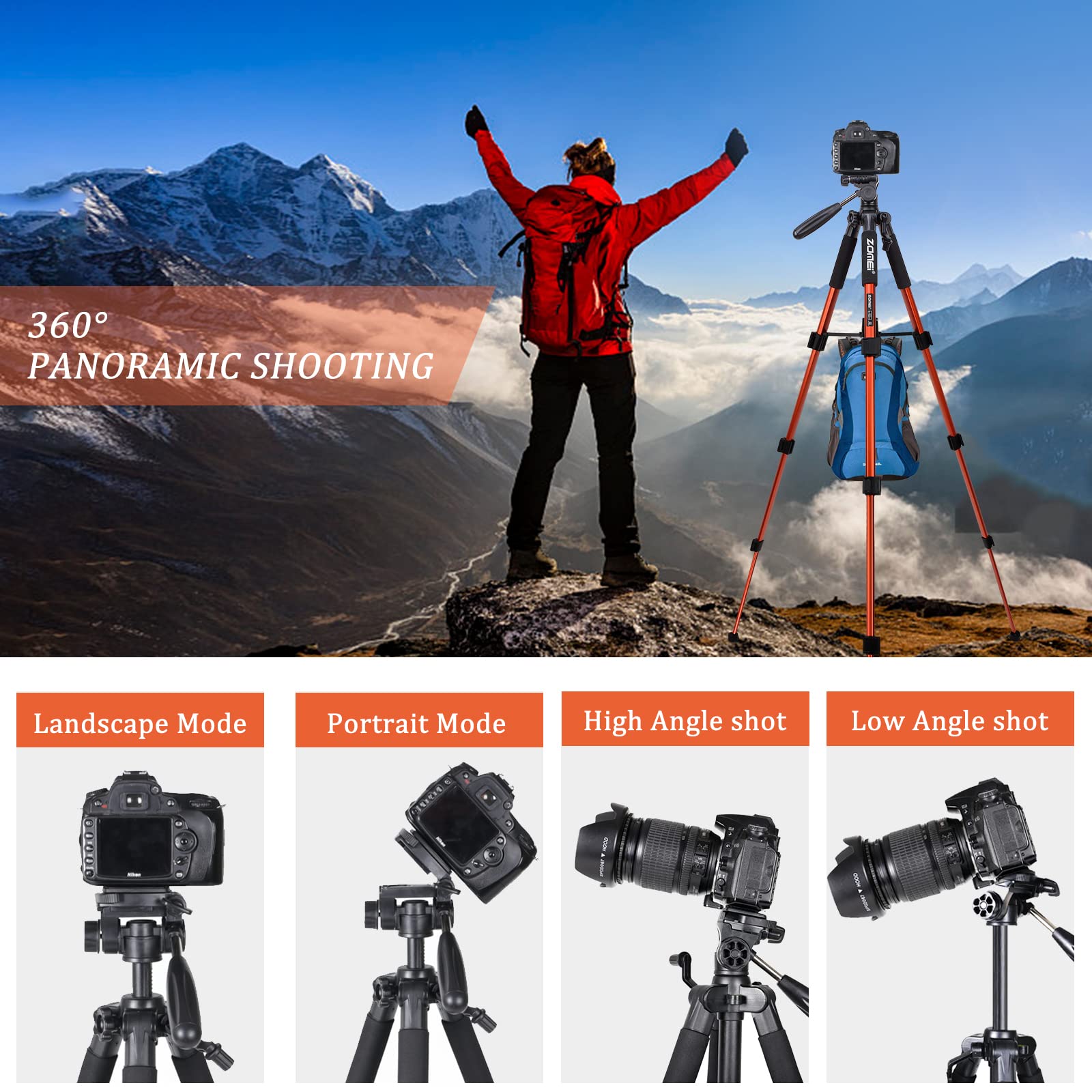Compact Light Weight Travel Portable Aluminum Camera Tripod Q111 55'' For Canon Nikon Sony Dslr Camera Youtube Phone With Carry
