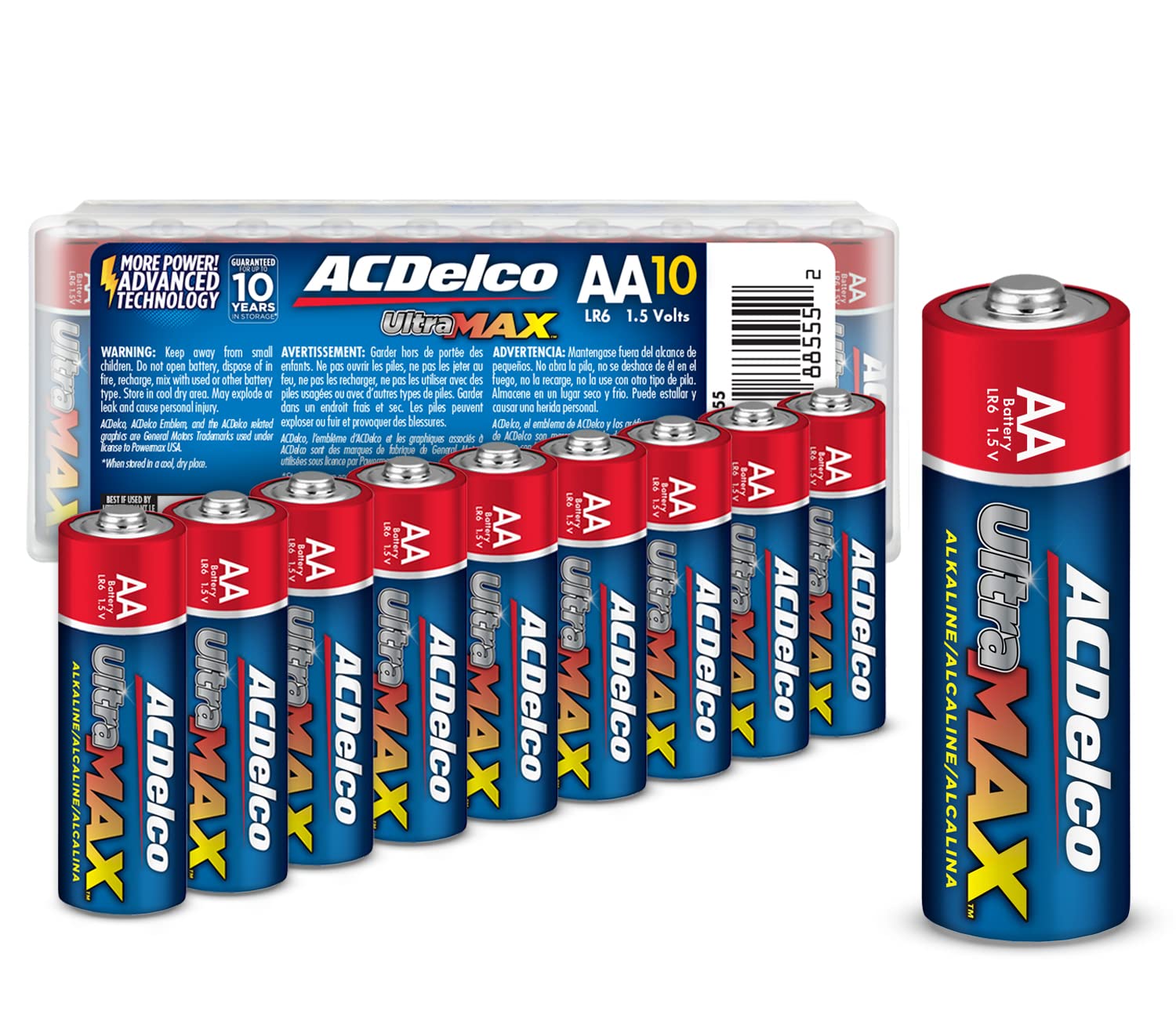 Acdelco Ultramax 10 Count Aa Batteries, Alkaline Battery With Advanced Technology, 10 Year Shelf Life, Recloseable Packaging
