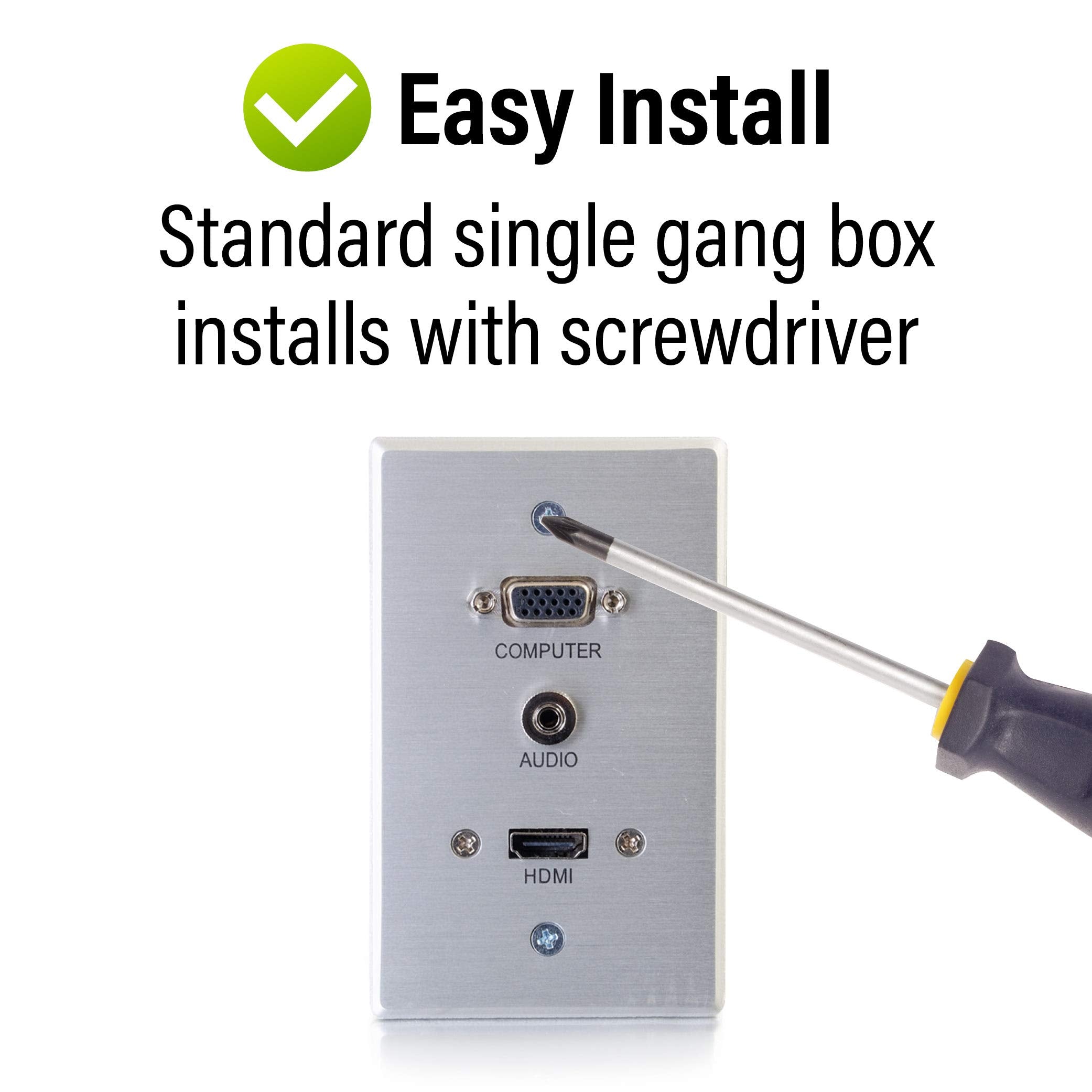 C2G Wall Pass Through For Hdmi, Vga, & 3.5Mm Aux Cables   Single Gang Wall Plate Includes Flexible Hdmi & Aux Pigtail   Brushed