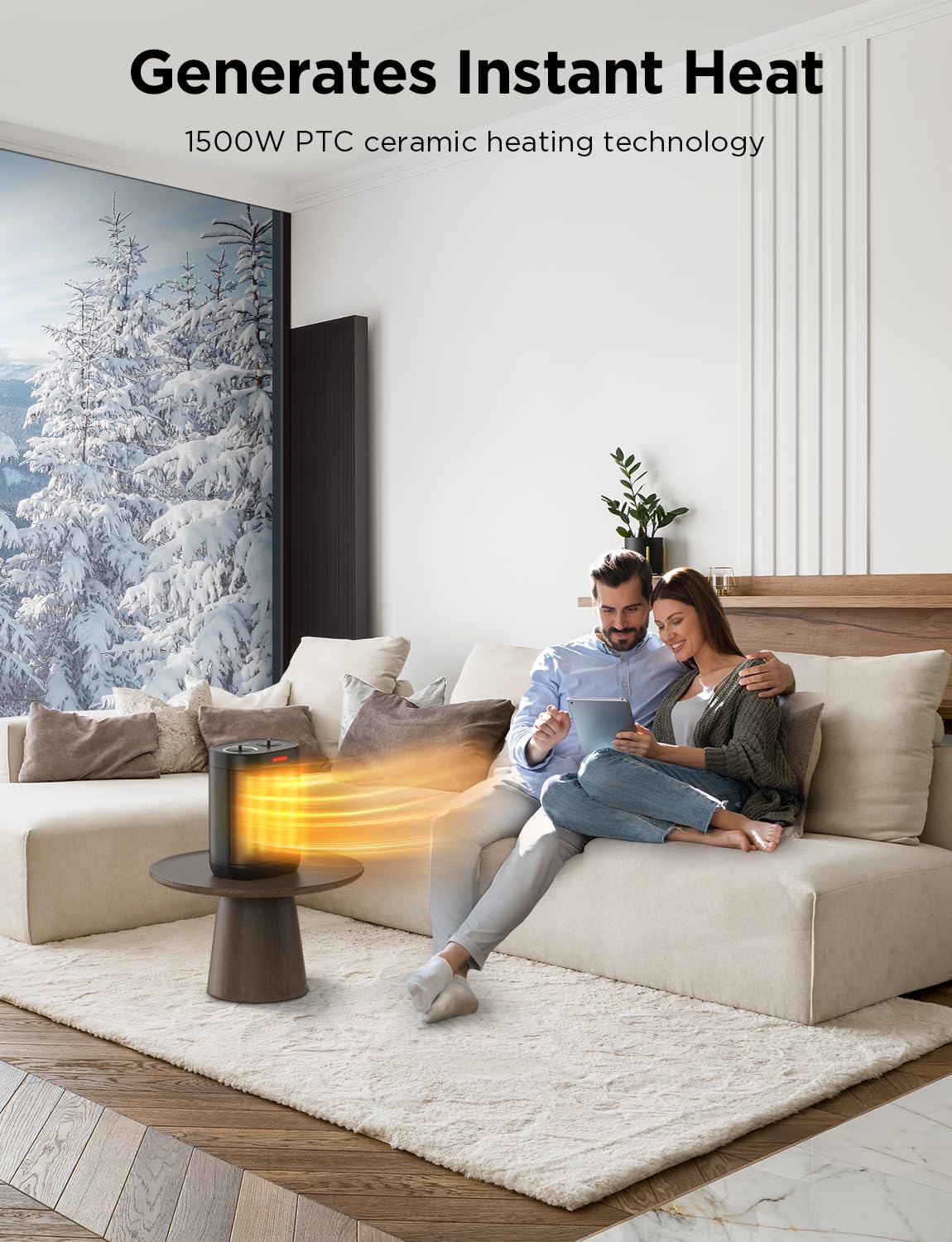 1500W Small Space Heater, Electric Heaters For Indoor Use, Ptc Ceramic Heater With Adjustable Thermostat, Portable Space Heater