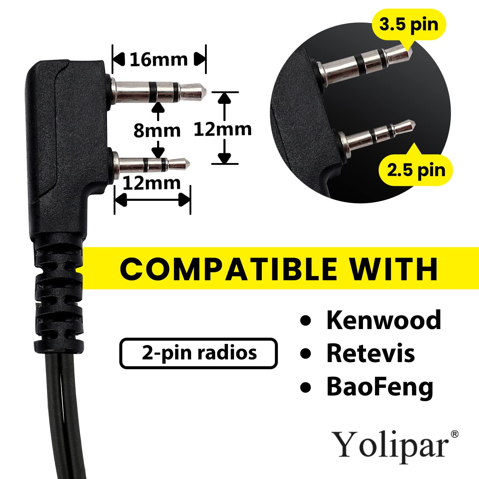 Yolipar New Hd Mic Single Wire Earpiece Surveillance Kit Compatible With Retevis Baofeng, Btech, Kenwood, Arcshell Ar 5 Walkie T