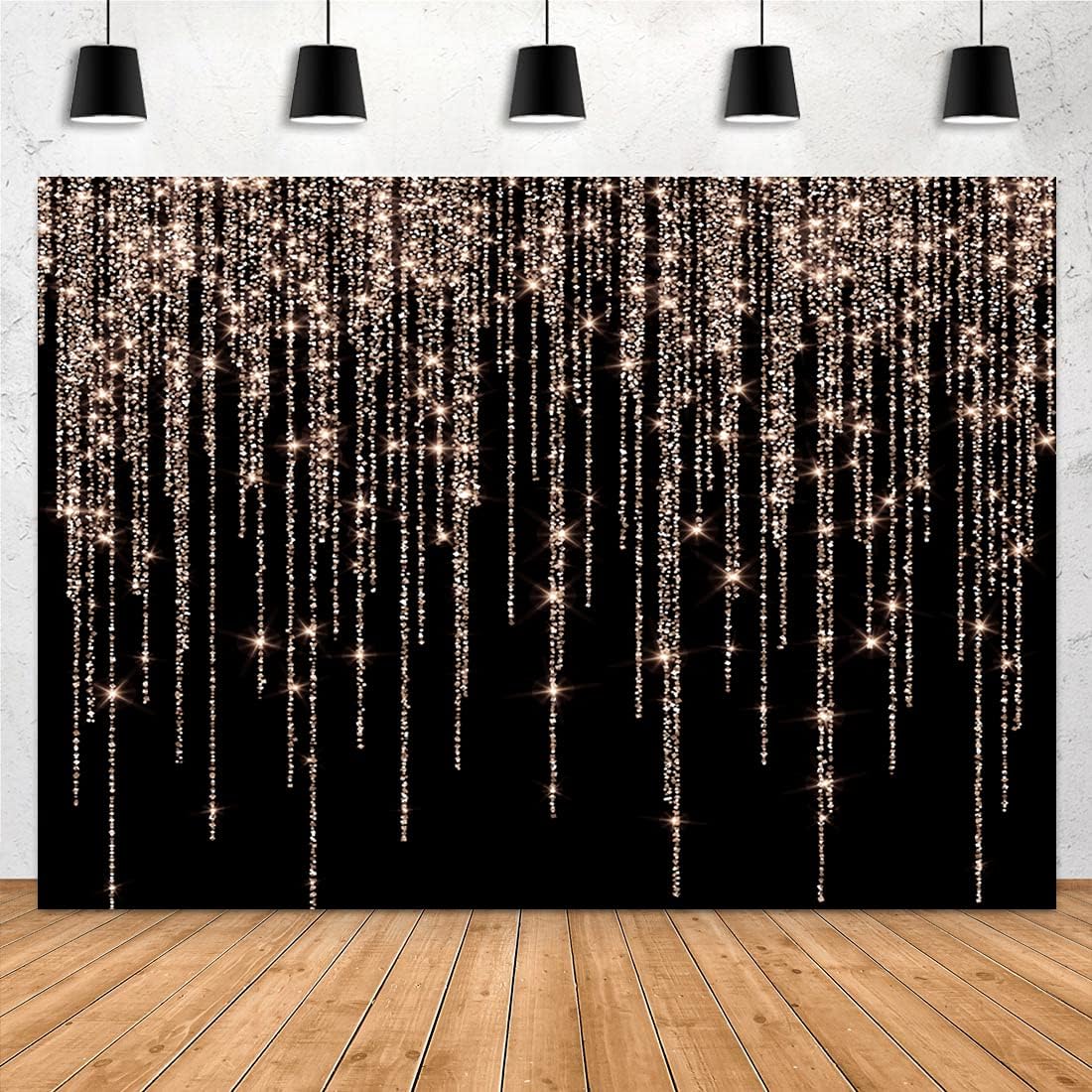 Aperturee Glitter Rose Gold And Black Backdrop 7X5Ft Sweet 16Th Birthday Girls Photography Background Women Bridal Shower Kids Portraits Baby Shower Party Decorations Banners Photo Studio Props