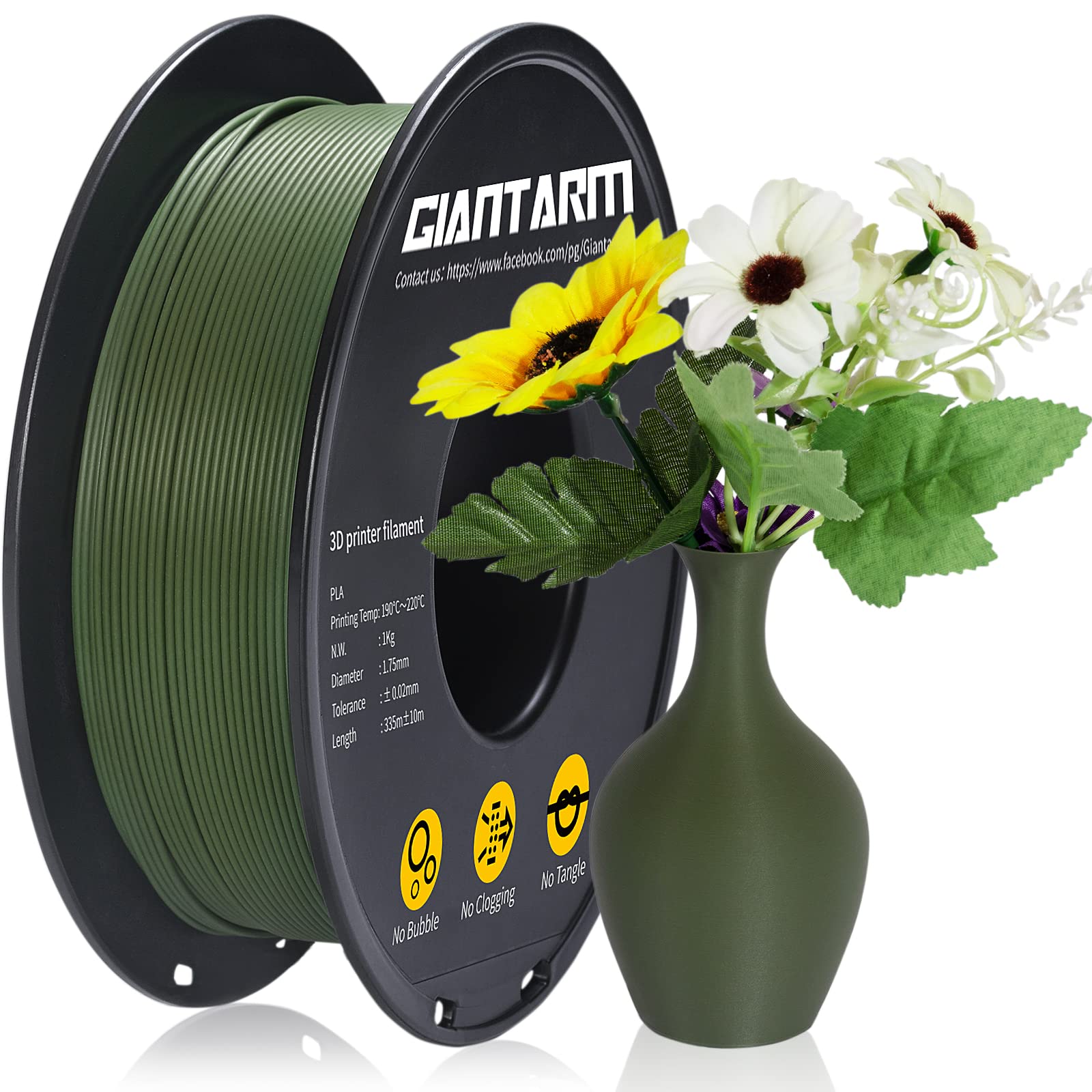 Giantarm Matte Pla, 1.75Mm Pla Filament, 1Kg Spool(2.2Lb), Vacuum Packaging, 3D Printer Filament For Bambu Lab (Matte Green)