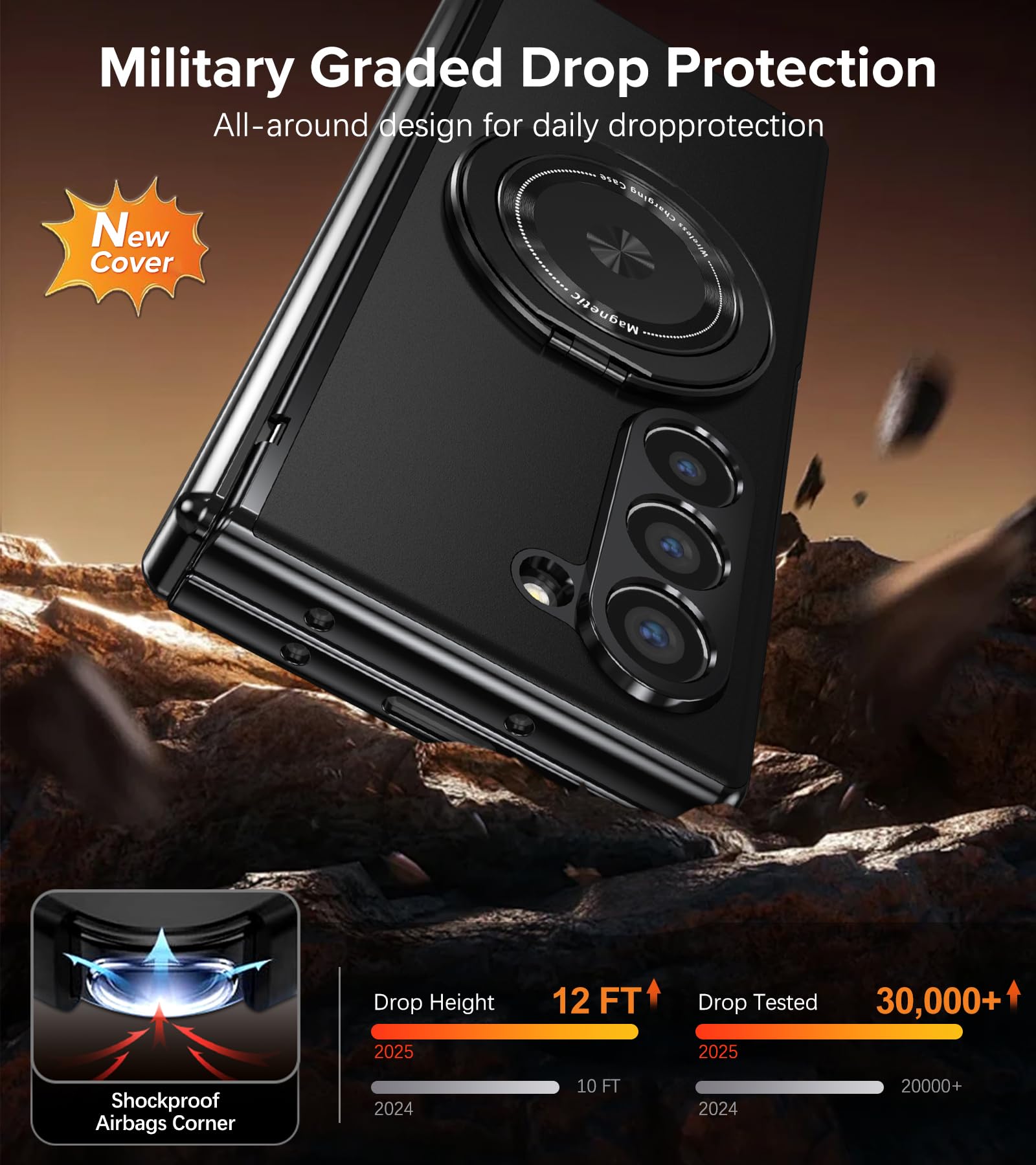 Fiyer For Samsung Galaxy Z Fold 6 Case With Screen Protector, Hinge Protection Phone Case For Z Fold 6, With Mag-Safe, 360 Rotat