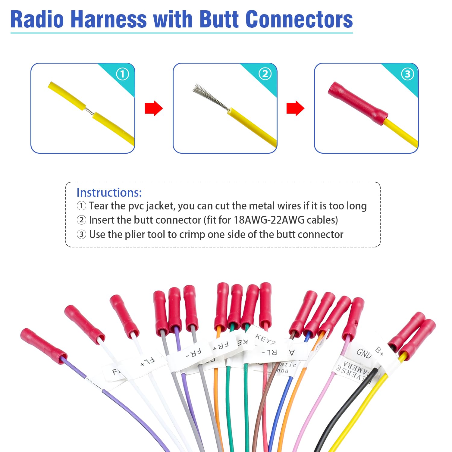 Jayubien 16Pin Android Radio Wiring Harness Adapter, Iso Car Stereo Wire Harness Power Speaker Cable With Butt Connector For Aft