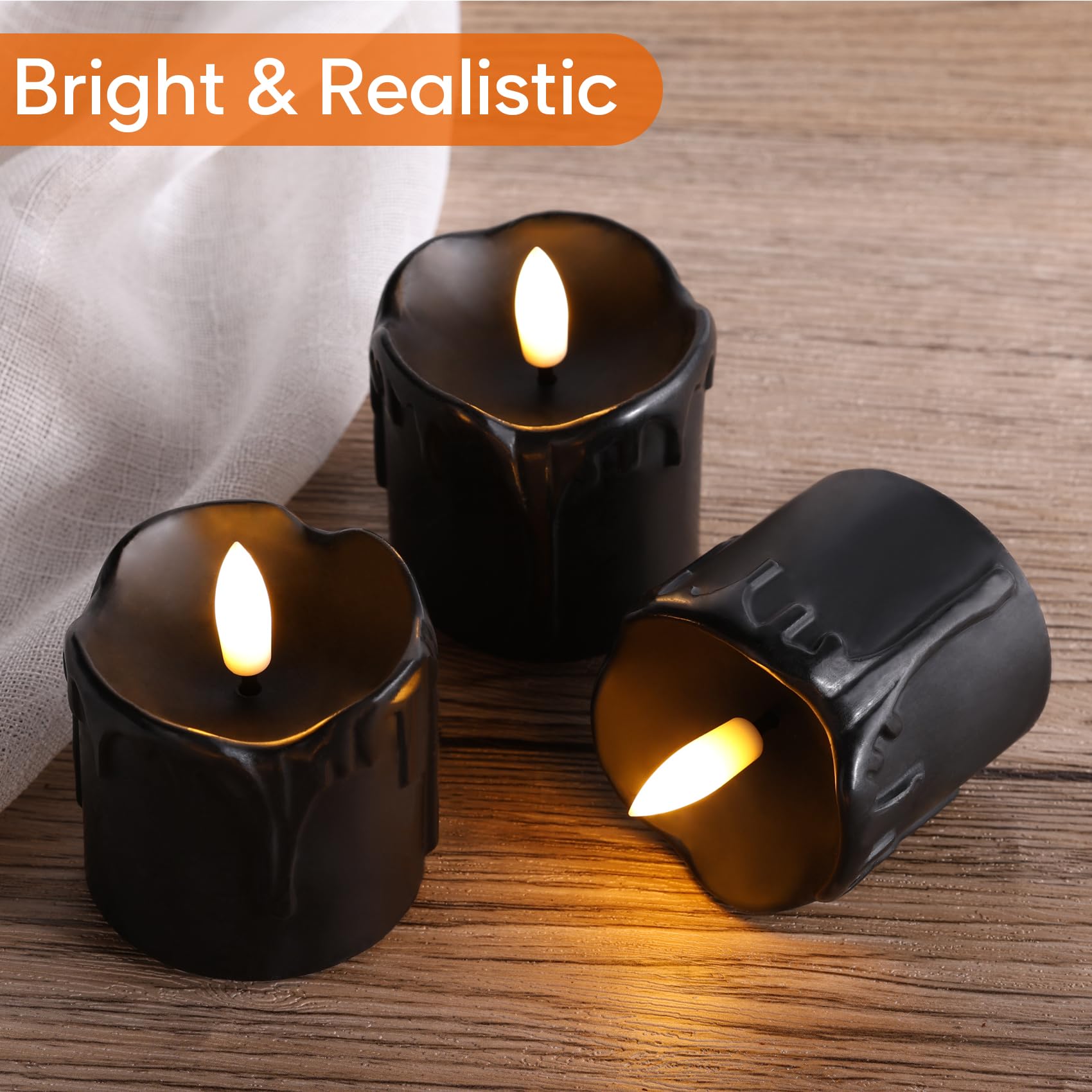 Eywamage Black Dripping Wax Halloween Flameless Candles With Timer Batteries, 2X2 In Flickering Led Votive Candles Set Of 6