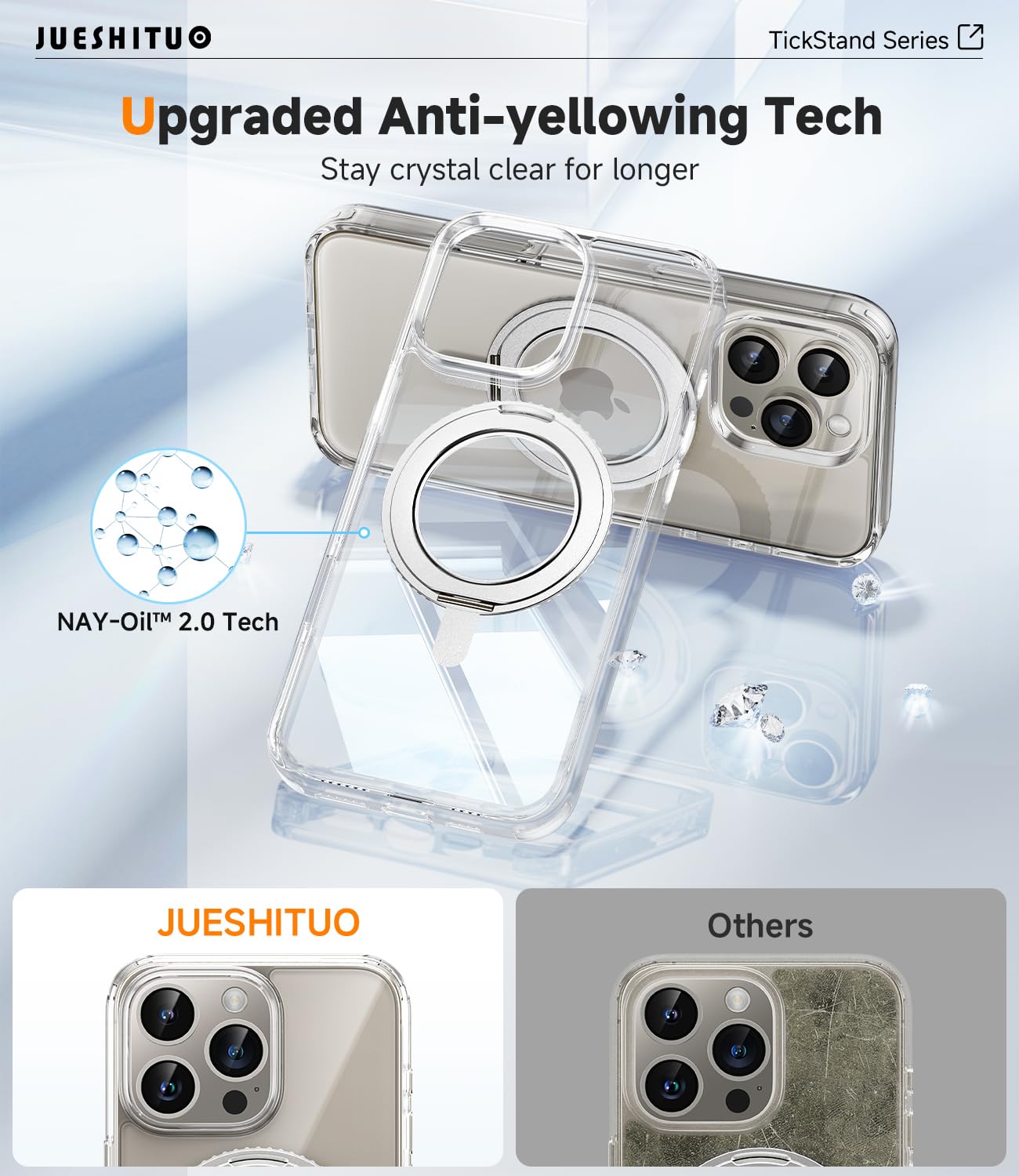 Jueshituo 3 In 1 For Iphone 16 Pro Case, [Non Yellowing] 360 Rotatable Magnetic Ring Stand With [Rotary Damping Sound] [1X Scree