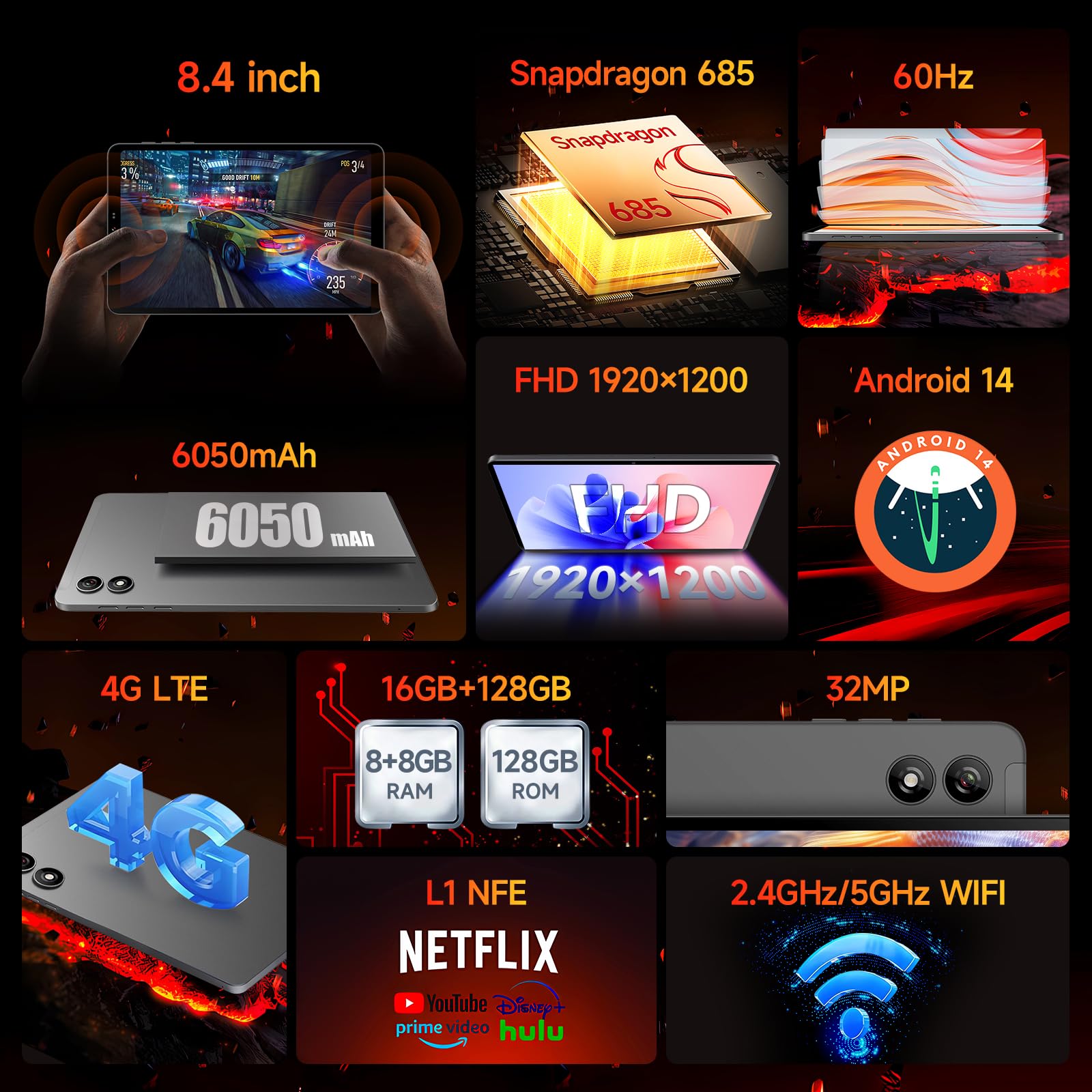 8.4 Inch Snapdragon 685 Android 14 Tablet By Bncf, Fhd Ips 1920X1200 Resolution 60Hz Reflex Bpad Mini With Widevine L1, 16Gb+256