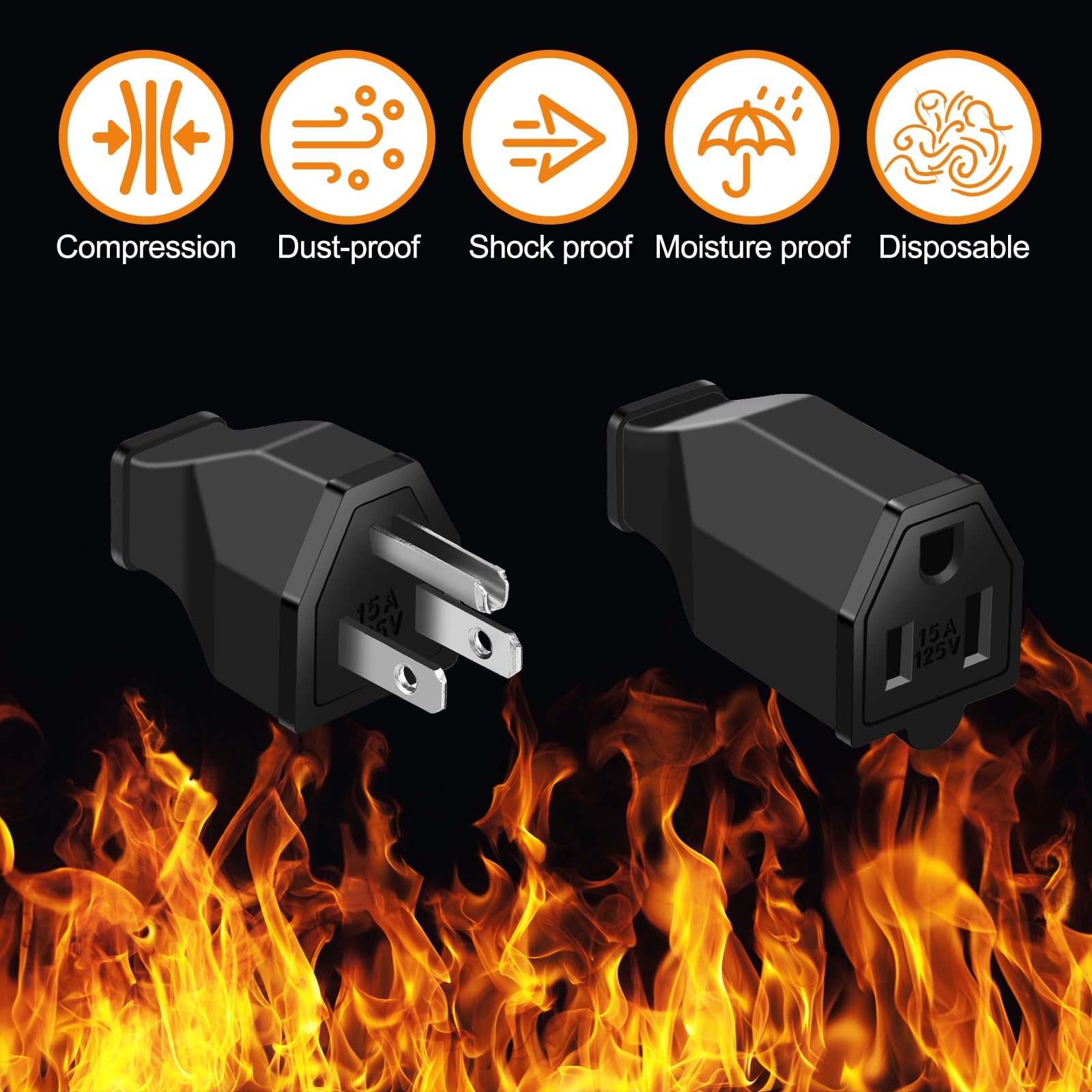 Treela 5 Sets Extension Cord Plug Replacement Extension Cord Ends 125V 15A 2 Pole 3 Wire Male And Female Connector Straight Plug