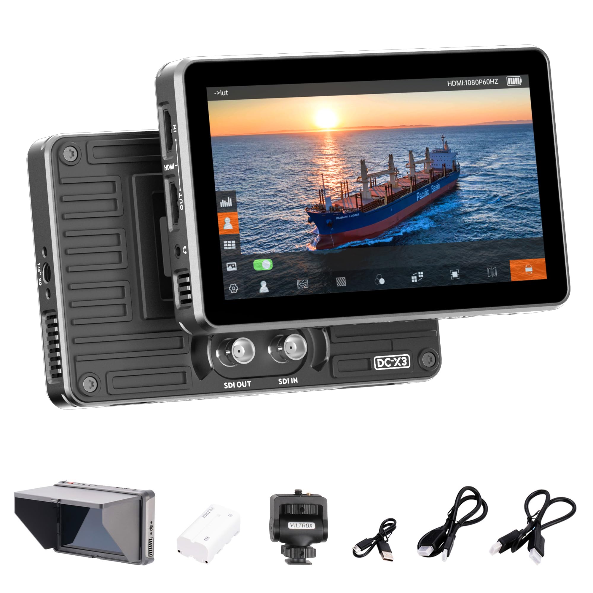 VILTROX DC-X3 2000Nits Camera Field Monitor Touchscreen with 6 Inch Full HD1920x1080 IPS 4K HDMI/3G-SDI Loop in/Out,3D LUTs Peak