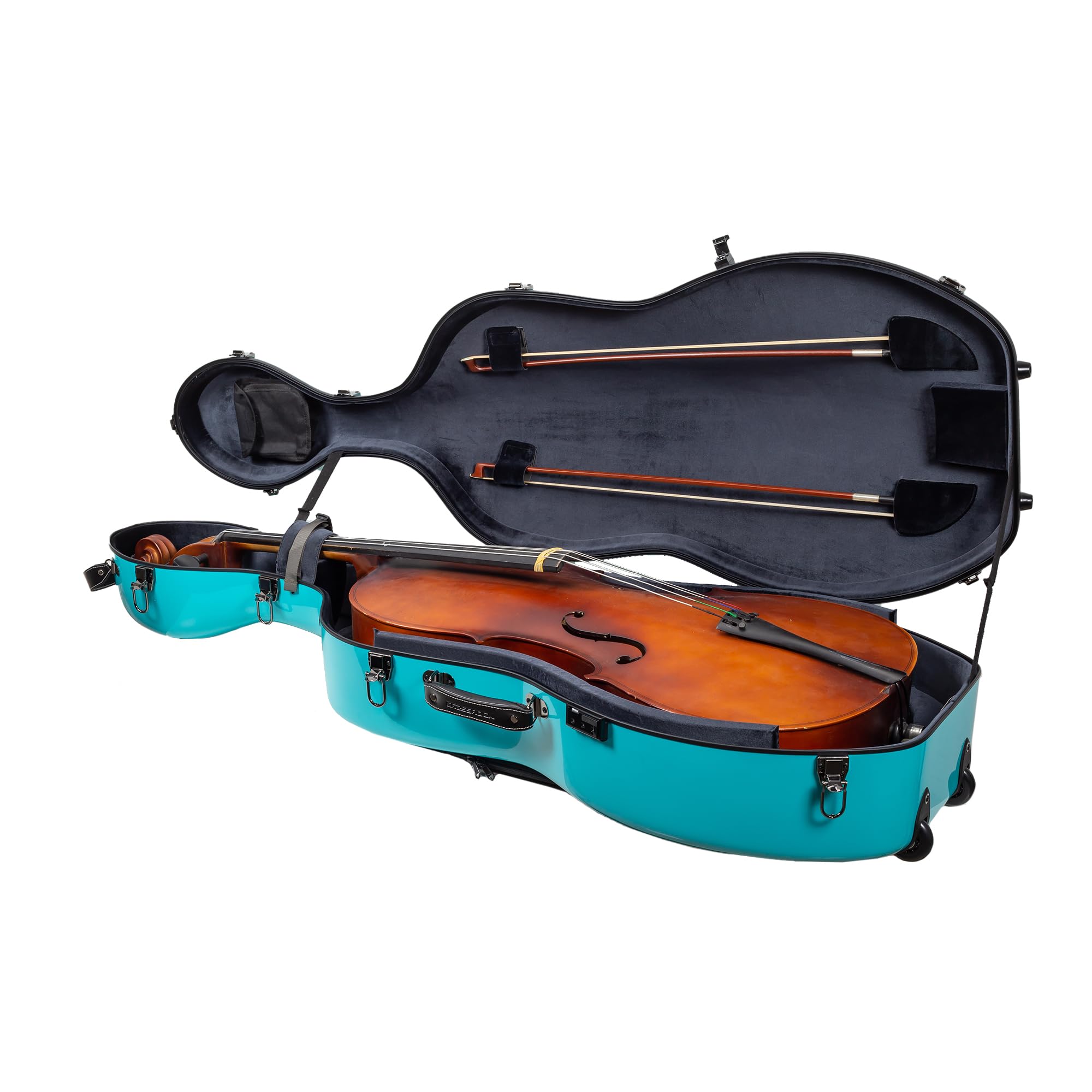 Crossrock Fiberglass Case For 4/4 Full Size Cello With Wheels & Removable Shoulder Straps Mint Blue (Crf1020Cefmb)