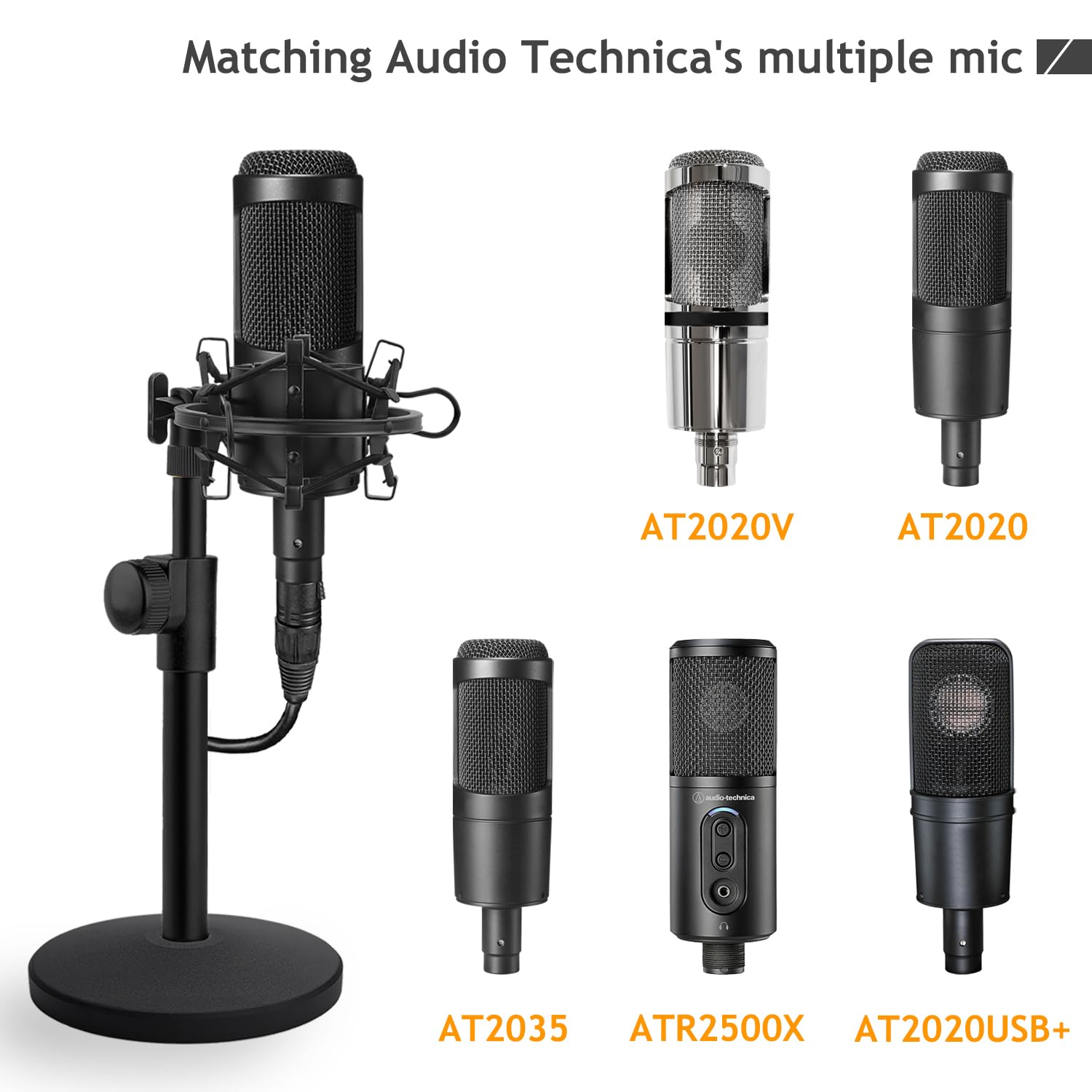 At2020 Desktop Microphone Stand, Adjustable Table Mic Stand With Mic Shock Mount For Audio Technica At2020 At2020Usb+ At2035 Atr