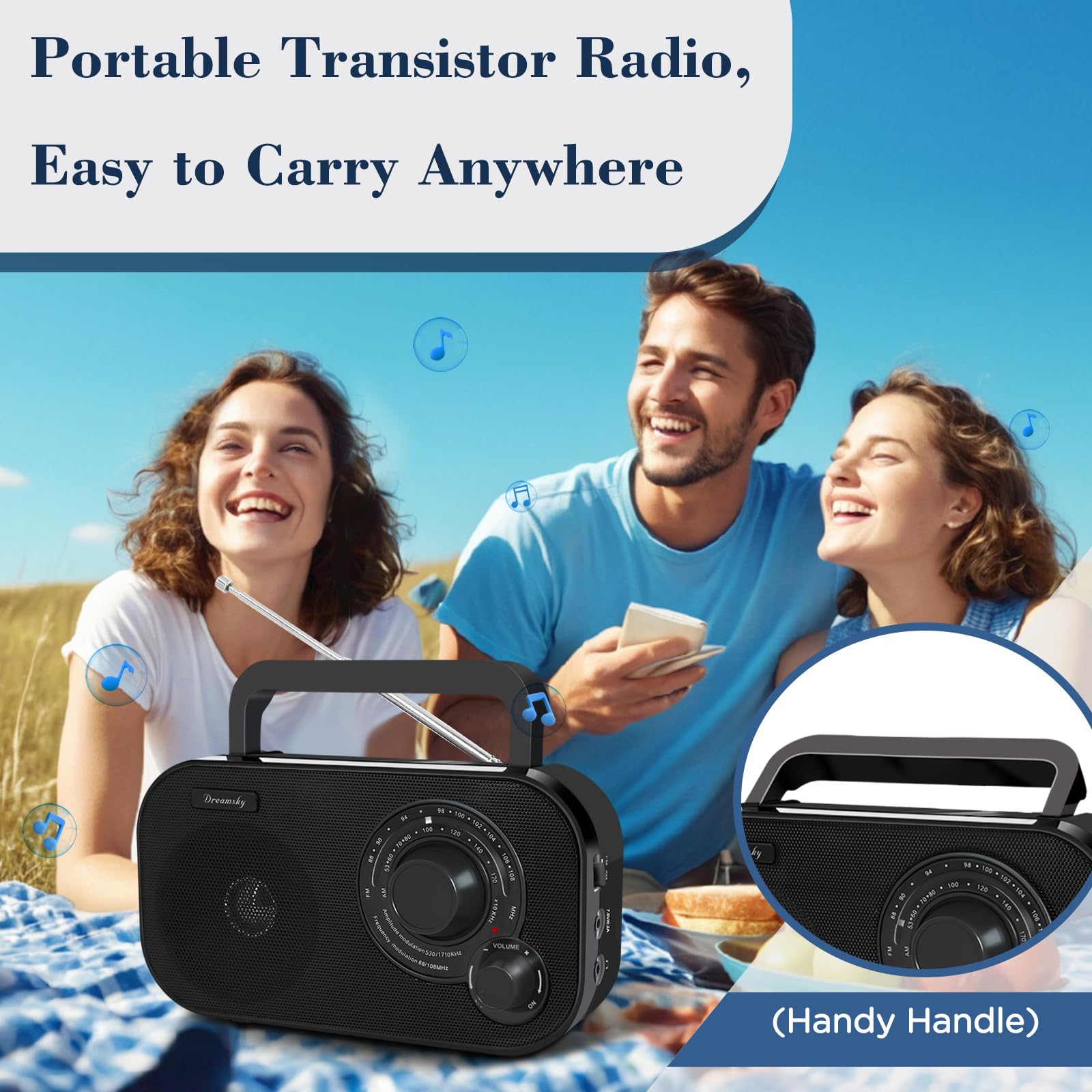 Dreamsky Am Fm Portable Radio Plug In Wall Or Battery Operated For Home & Outdoor, Strong Reception, Large Dial Easy To Use, Tra