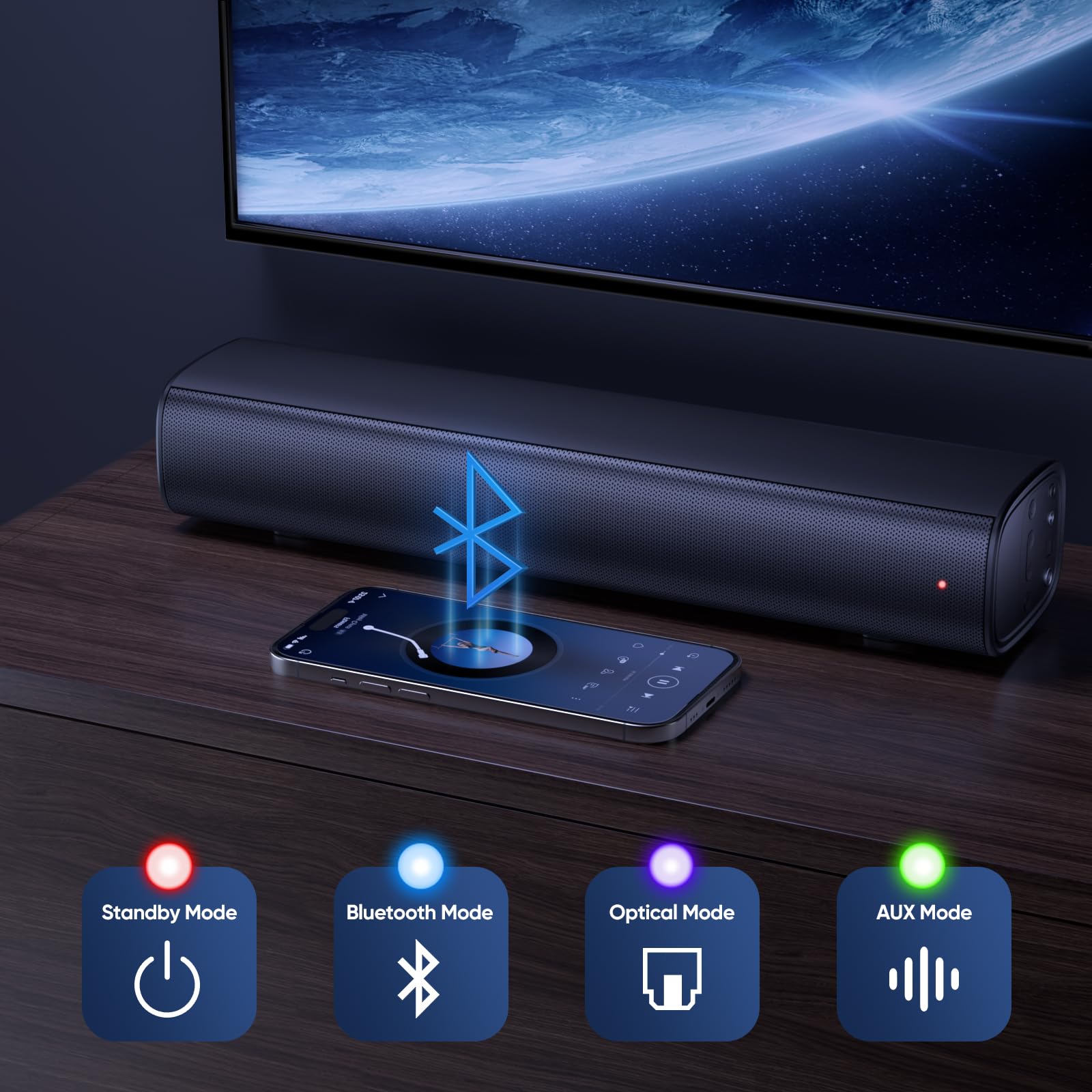 Saiyin Sound Bar, Sound Bars For Tv With Subwoofer, Soundbar Ultra Slim 17 Inch, 2.1 Channel Tv Speakers Surround Sound System O