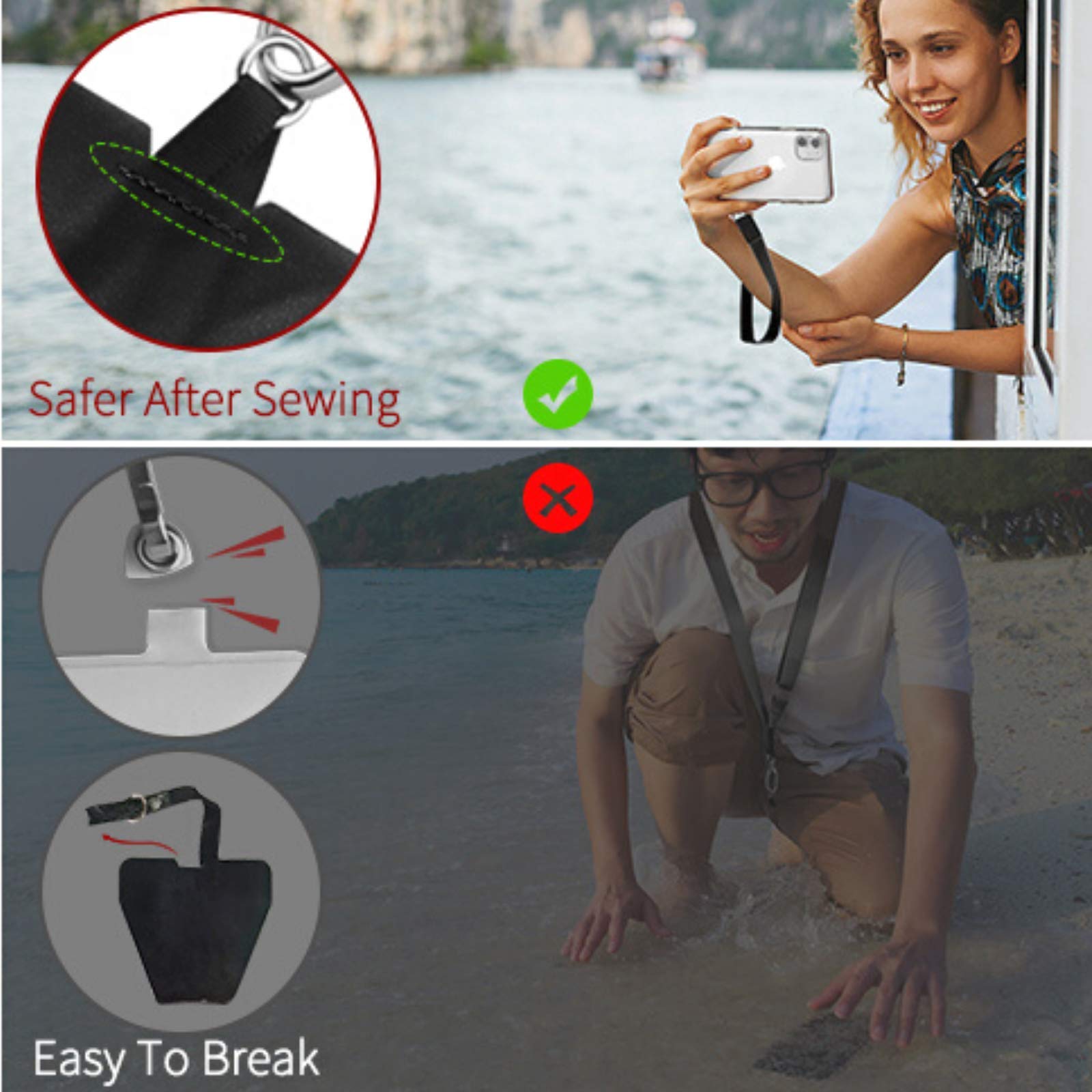 Outxe Universal Phone Tether Tab With Adhesive, 4 Pack Phone Lanyard Replacement Part For Phone Strap   Black