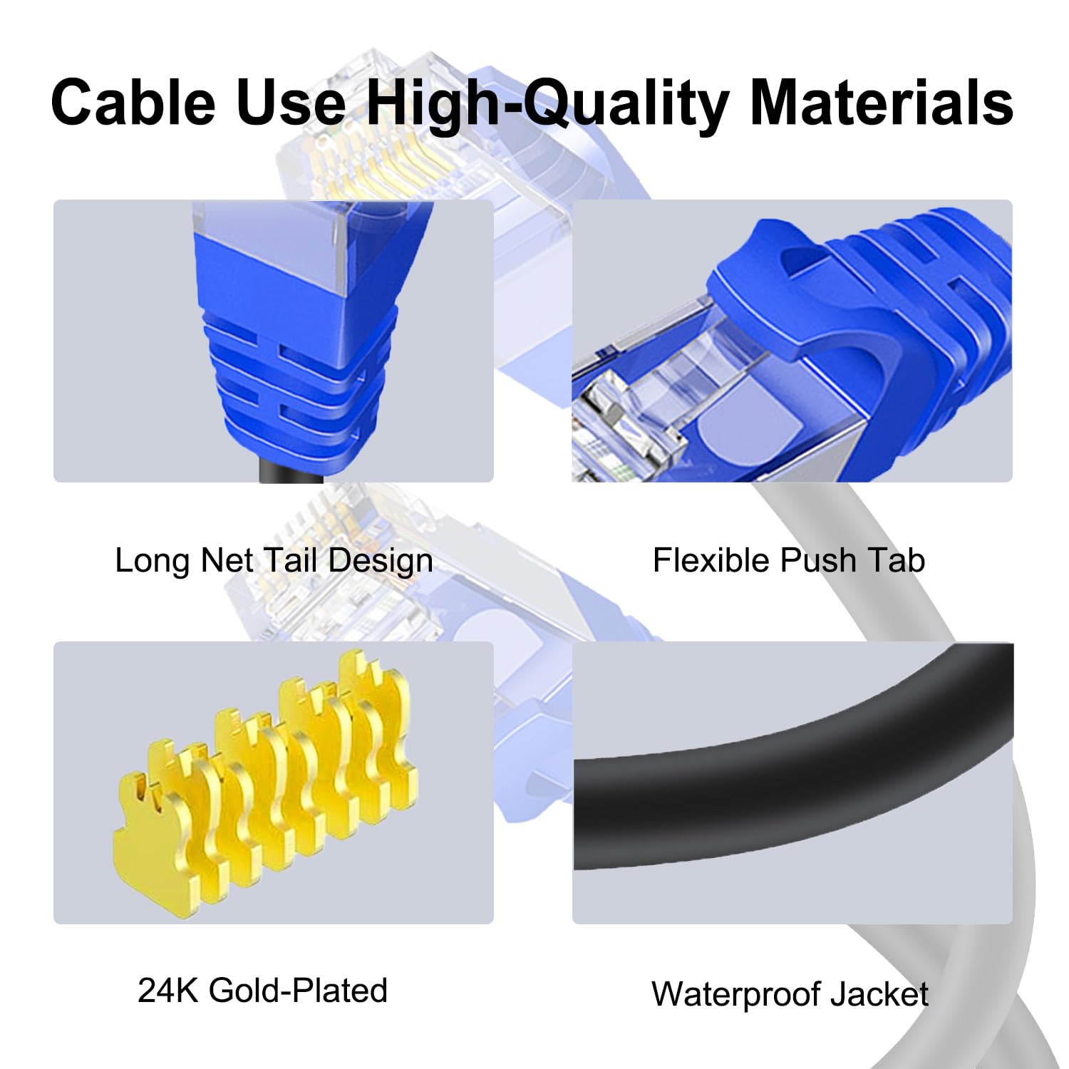 Aimyzii Cat6 Outdoor Ethernet Cable(300 Feet) Heavy Duty Outdoor Grounded Waterproof Buried Able Uv Resistant Network Cord,Rj45 Patch Cable Support Cat6,Cat5E,Cat5 Include 25 Ties And 50 Cable Clips