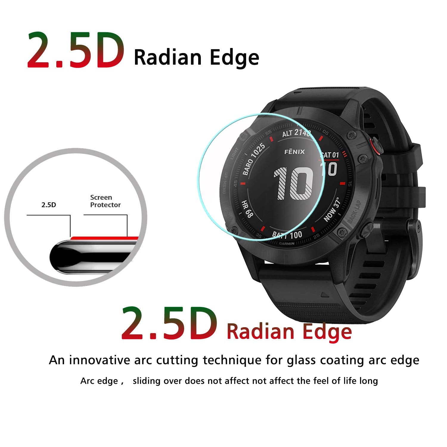 Beukei (3 Pack) For Garmin Fenix 6/6 Pro / 6 Sapphire Screen Protector Tempered Glass, Anti Scratch, Bubble Free (Not Fit For Fenix 6S/6X)