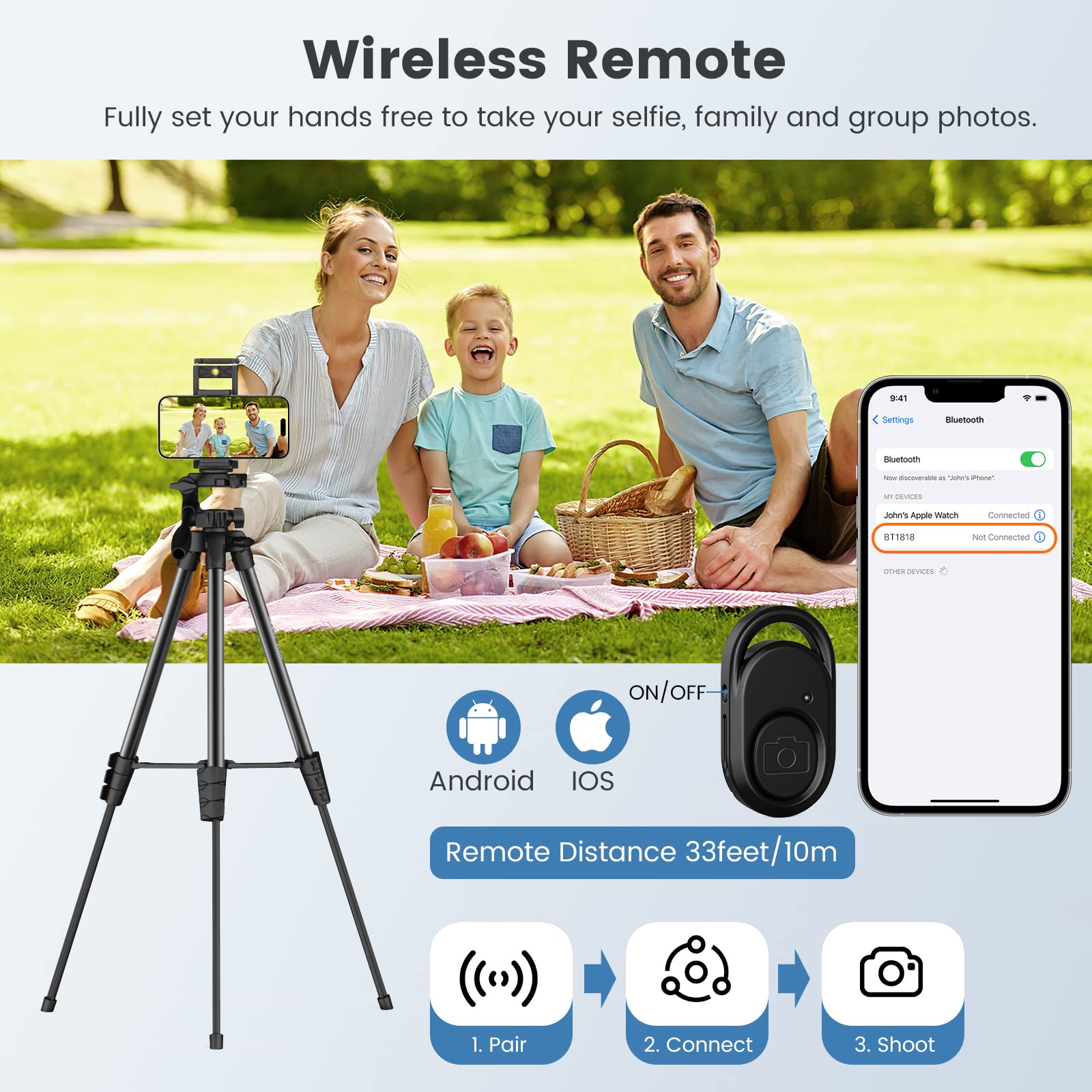 MoKo 60' Camera Tripod for Canon Nikon, Lightweight Aluminum DSLR Camera Stand Holder with Carrying Bag, Universal Phone Tablet Mount and Wireless Remote, Max Load 6.61 lbs, Black