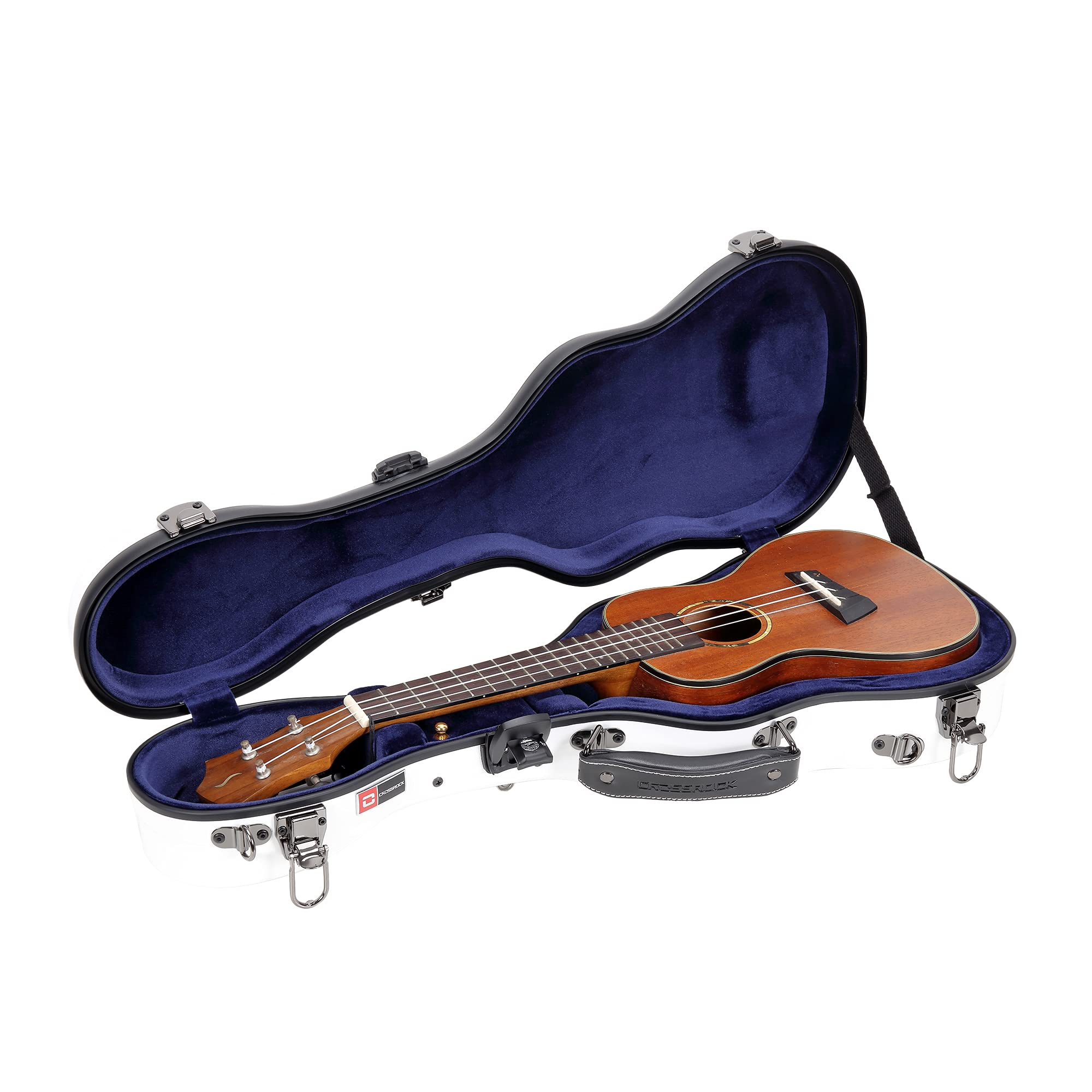 Crossrock Deluxe Fiberglass Concert Ukulele Case with TSA Lock, White (CRF2020CUWT)