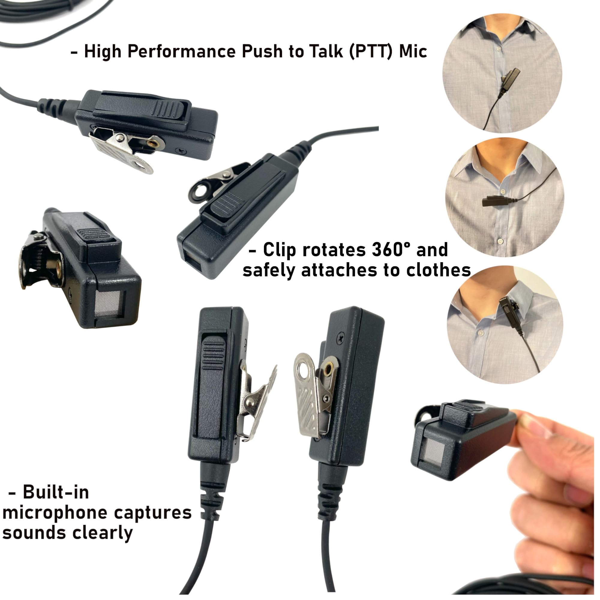 Maximalpower Clear Coil Tube Earbud Headset Ptt Mic W/Kevlar Hytera 2 Pin Plug With Screw