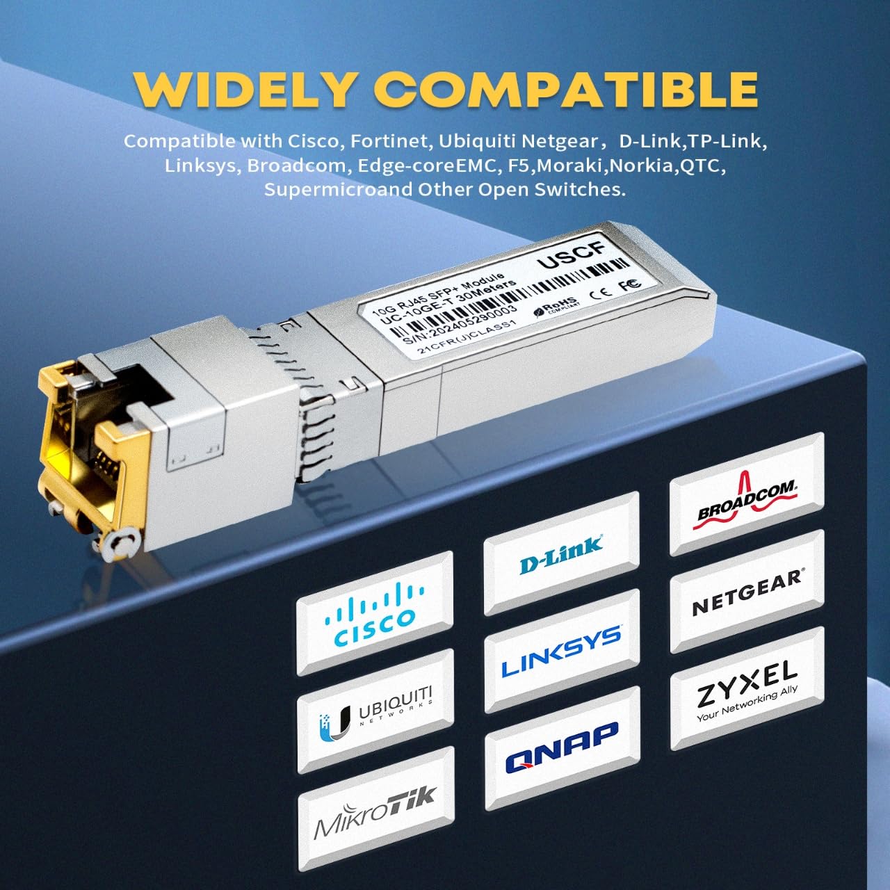 Uscf 10G Sfp To Rj45 10Gb Ethernet Adapter, Uacc Cm Rj45 Mg Single Mode Sfp Module Cat.6A/7, Up To 30 Meters, For Ubiquiti,Unifi