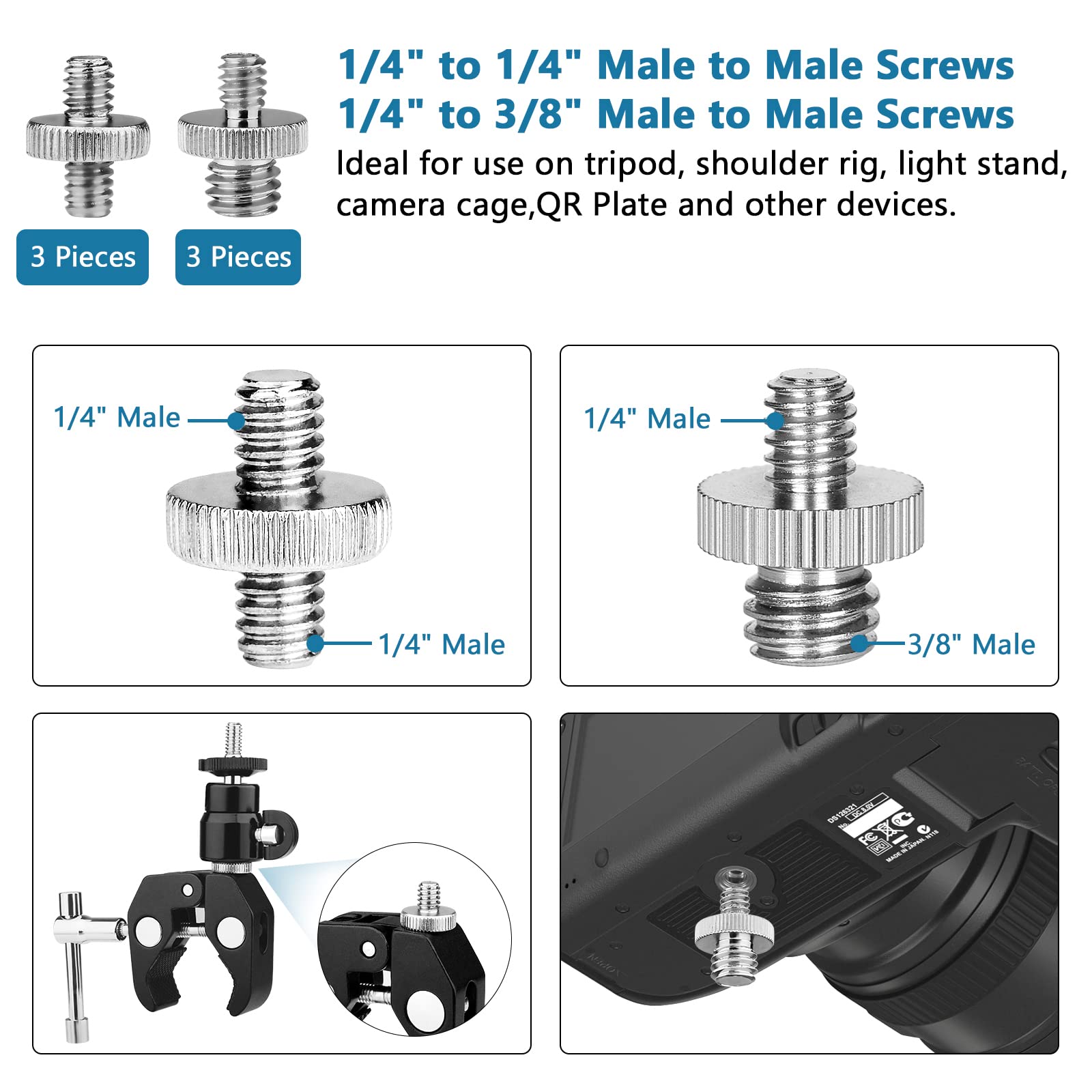 Camera Tripod Adapter, Chromlives 26Pack Camera Screw Mount Set 1/4 To 1/4 Tripod Screw,1/4 To 3/8 Camera Mount Adapter,Hot Shoe