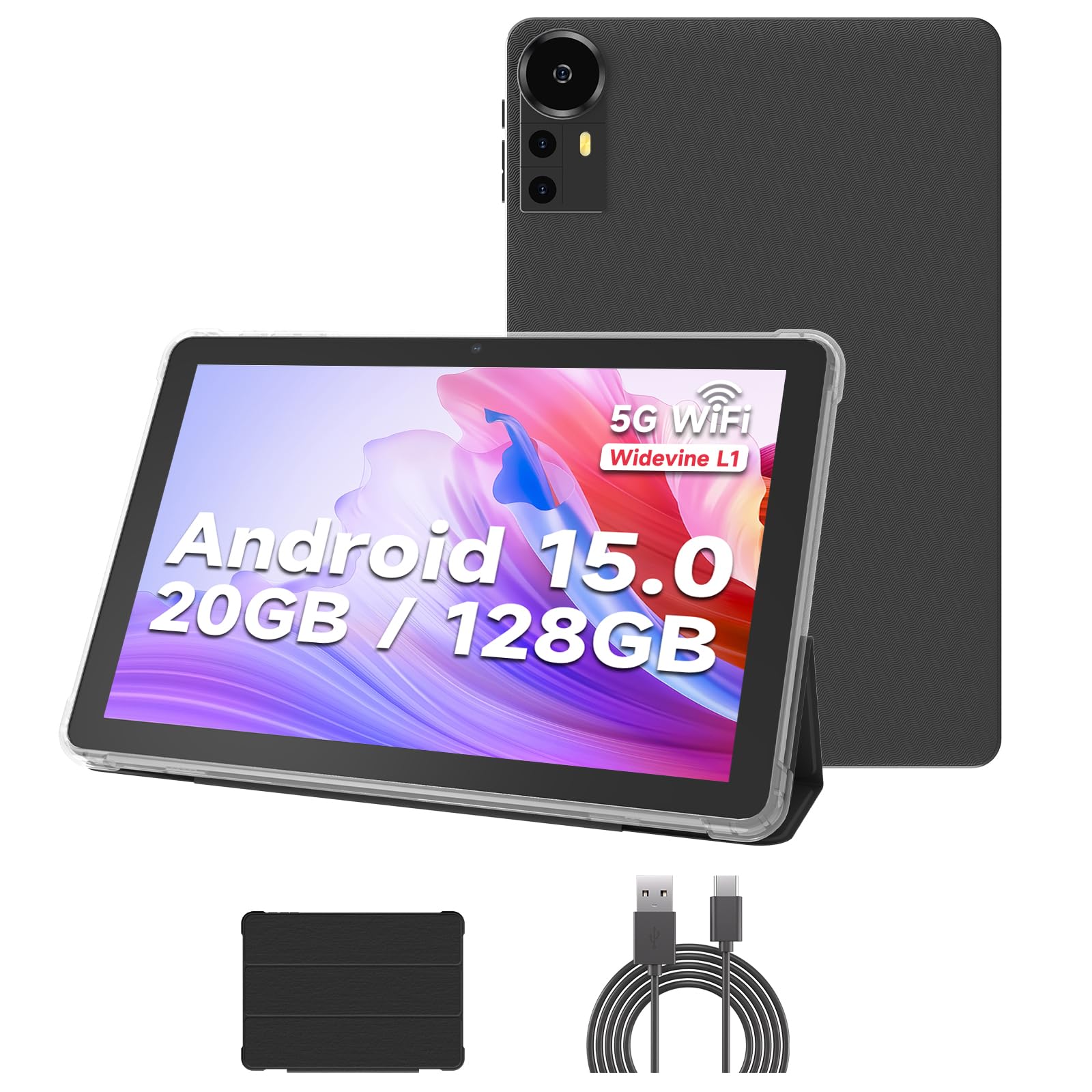 DIGITHINK Tablet PC 10 inch Android 15.0, Android Tablets, DDR4 4GB RAM+16GB Extend 20GB ROM 2MP+8MP Dual Camera, 2.4G+5G WiFi B