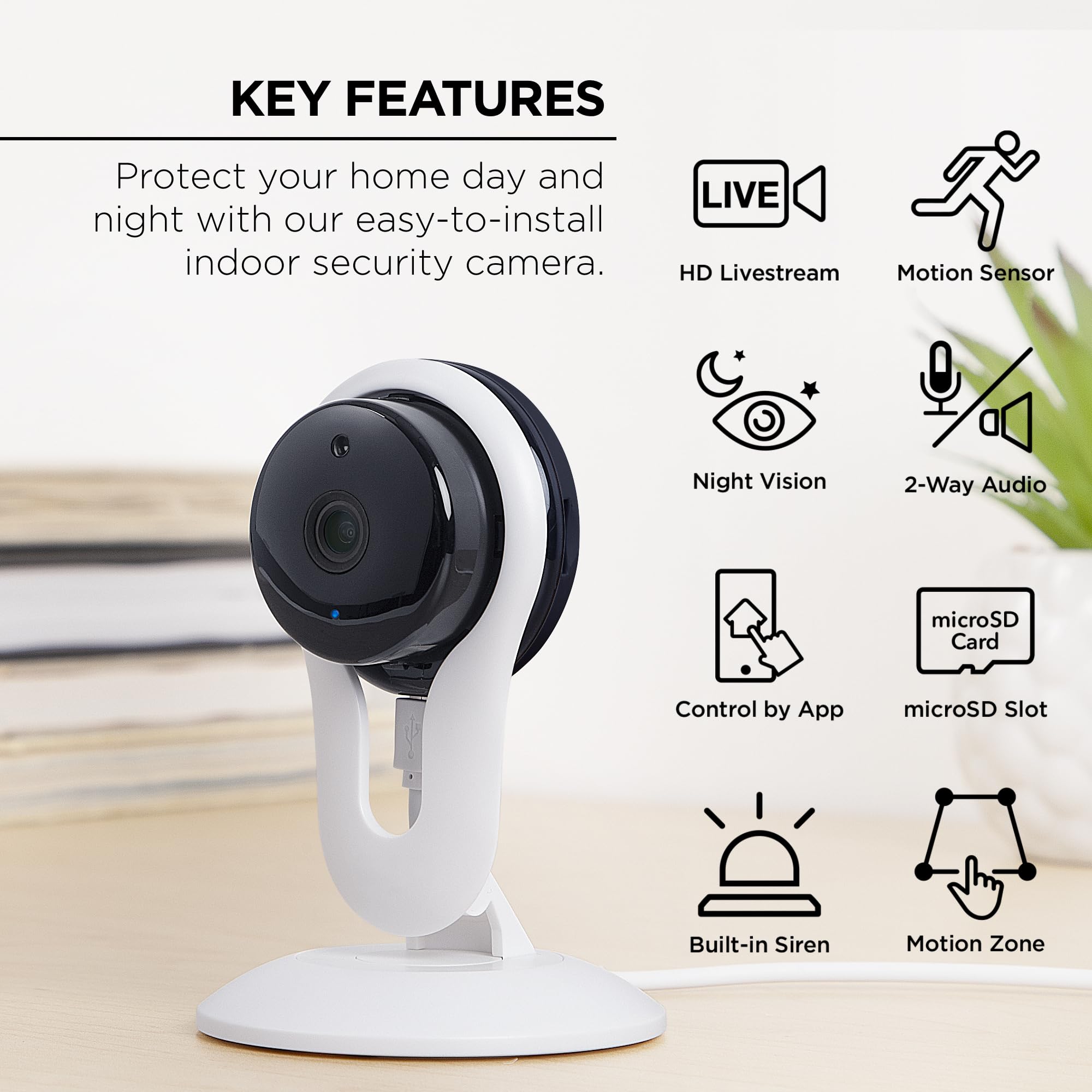 Merkury Smart Indoor Camera, 1080P Hd Camera For Home Security With Two Way Audio, Motion Detection, And Night Vision, Compatibl