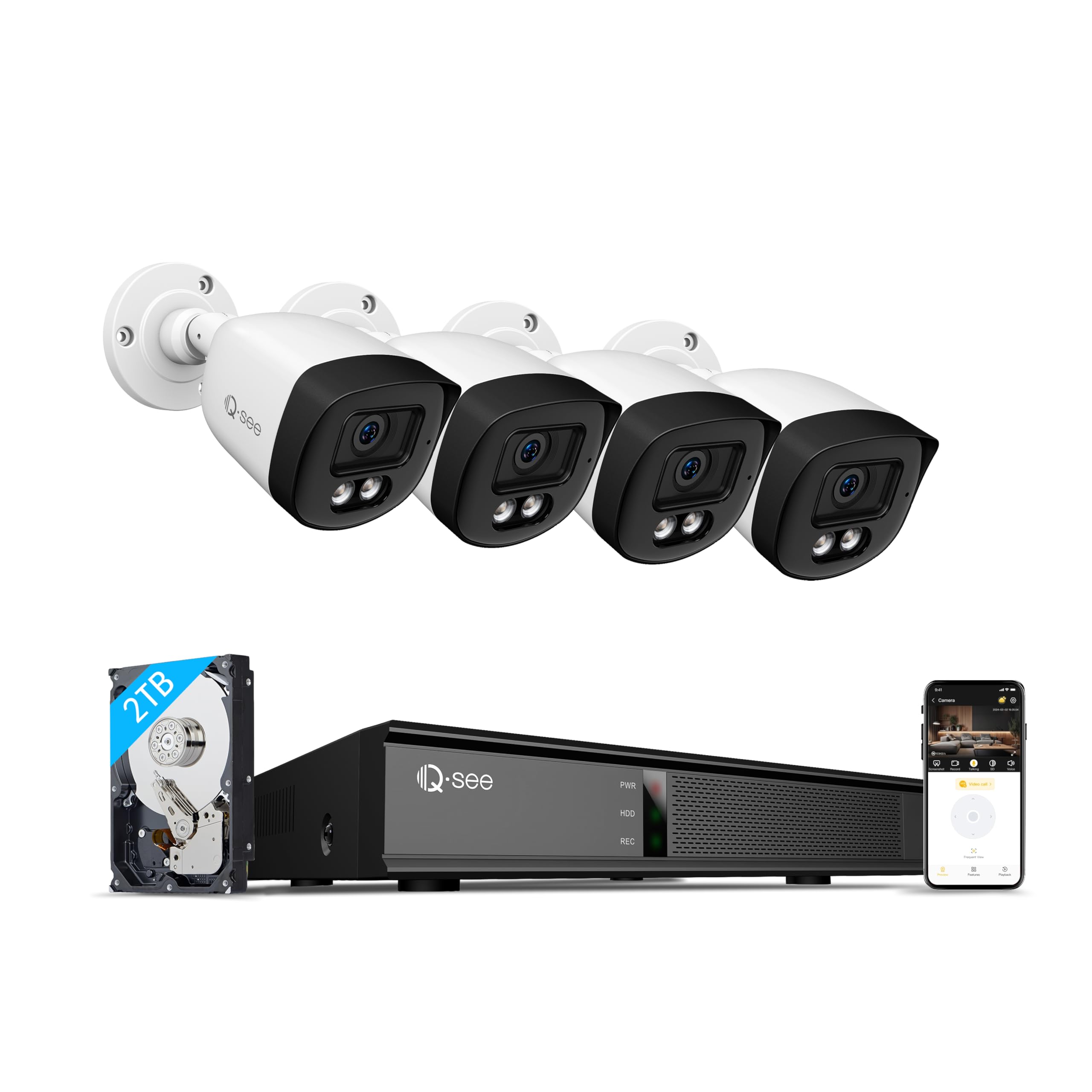 Qsee 8Ch 5Mp Security Camera System With Color Night Vision/Motion Detection, 4Pcs Wired Poe Cameras For Home Security Outdoors,