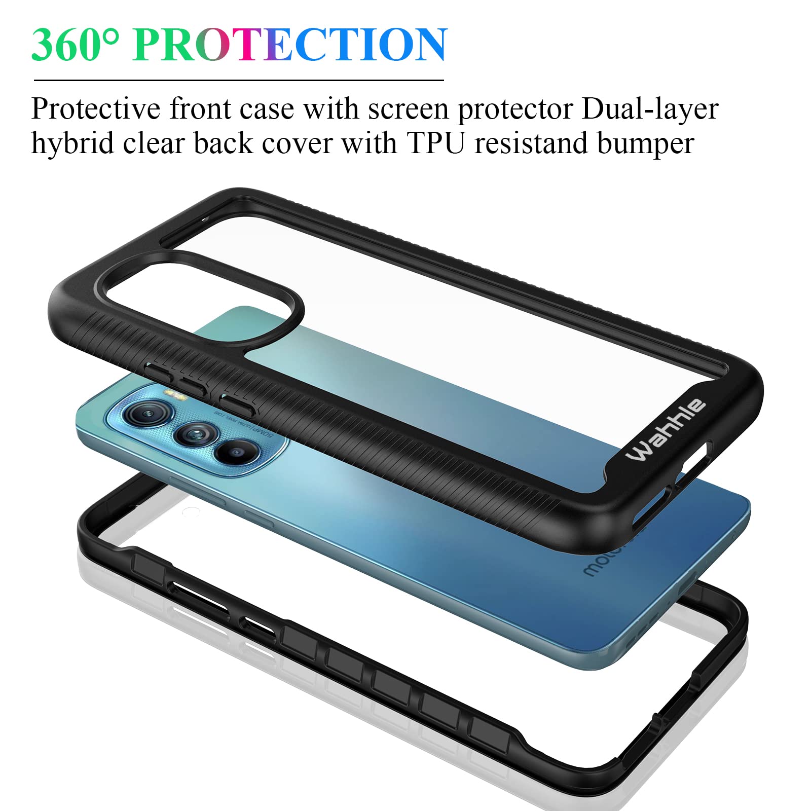 Wahhle Compatible With Motorola Edge 2022 Case, Built In Screen Protector Full Body Shockproof Slim Fit Bumper Protective Phone