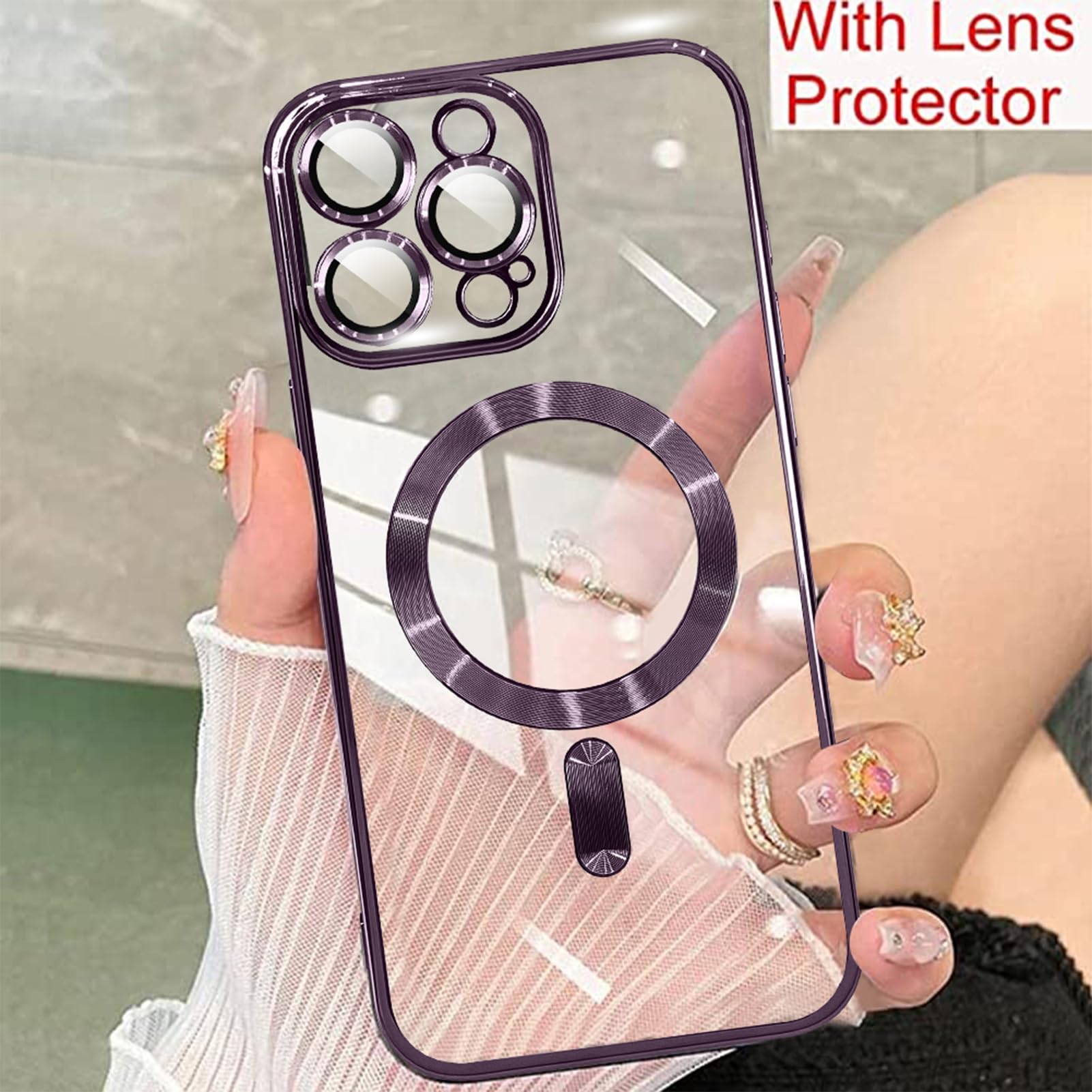 Ziye Magnetic Case For Iphone 16 Pro Max 6.9'' [Compatible With Magsafe] Full Camera Lens Protection, Clear Luxury Cover Soft Tp