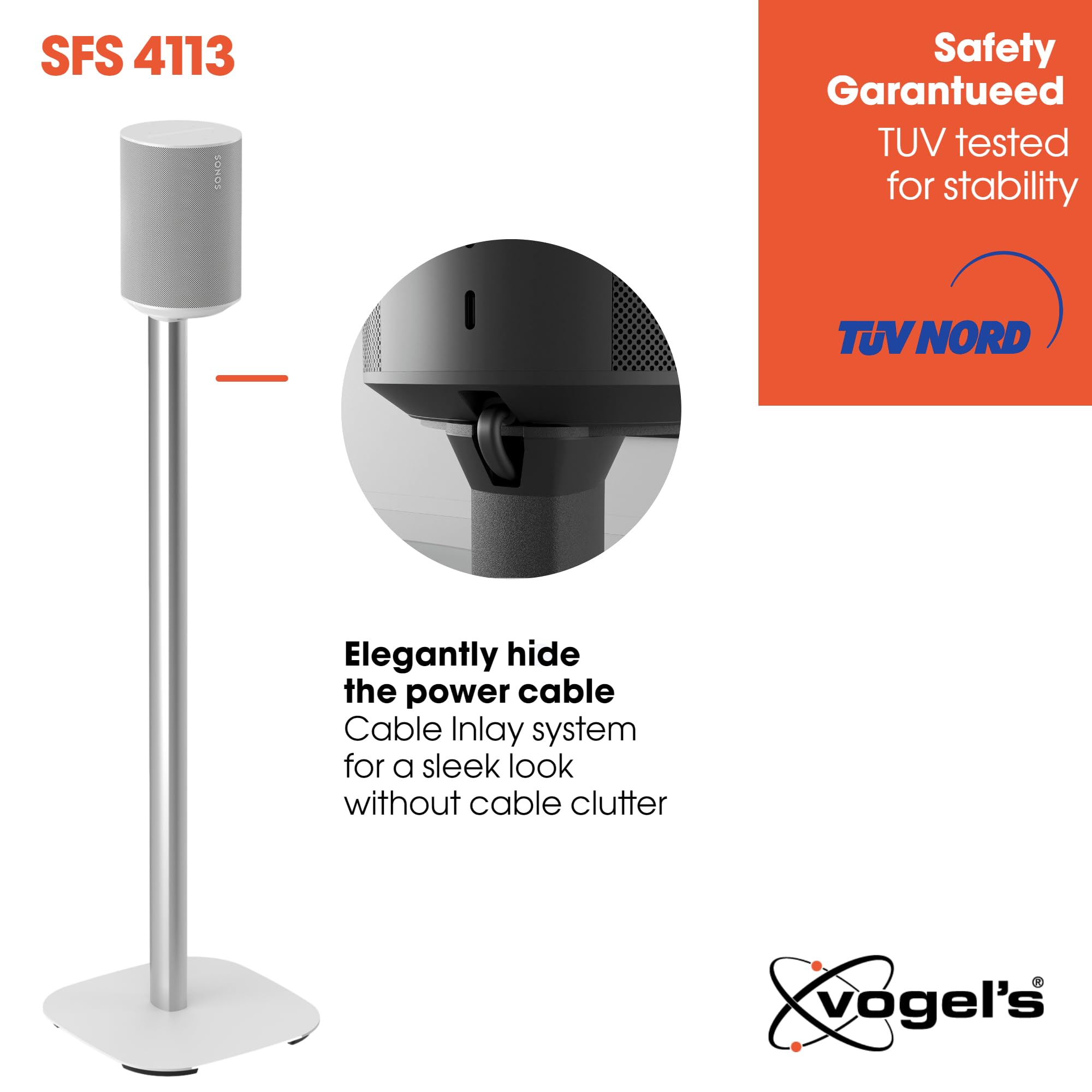 Vogels Sfs 4113 Speaker Floor Stand For Sonos Era 100, Cable Inlay System, Height: 32,3 Inch (82 Cm), Exceptionally Stable, Whi