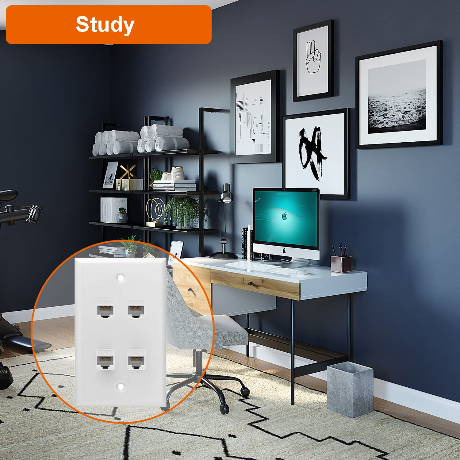 Ethernet Wall Plate, 4 Port Cat6 Female To Female Wall Jack Network Rj45 Keystone Wall Outlet