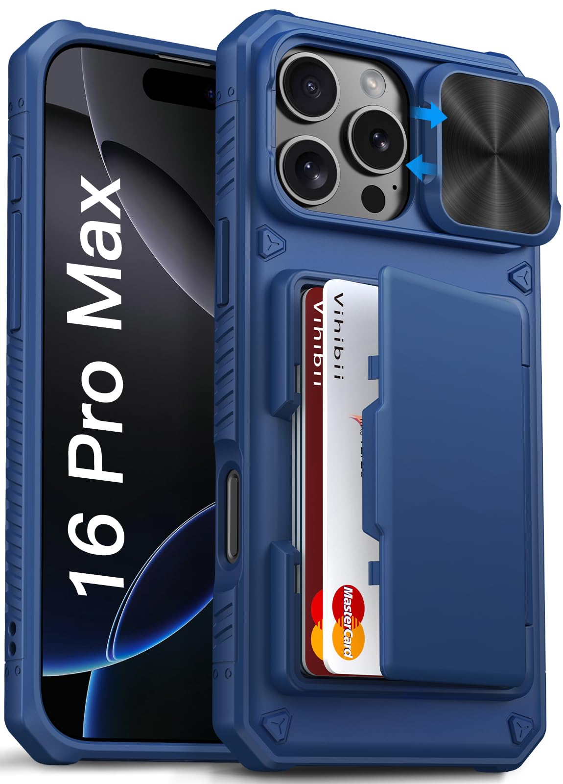 Vihibii For Iphone 16 Pro Max Wallet Case With Card Holder (4 Cards) [Rfid Blocking] & Slide Camera Cover & Raised Edges Protect