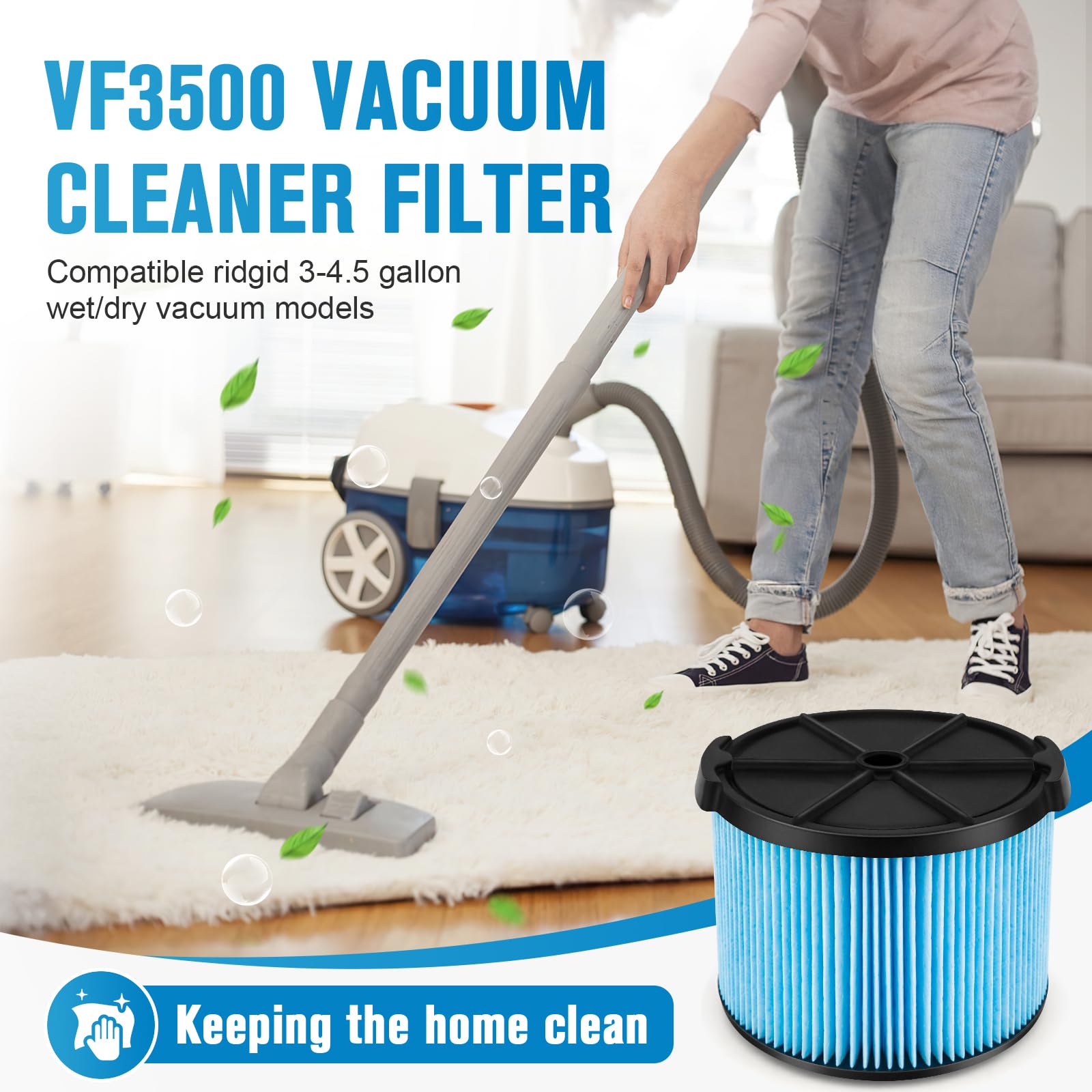 Replacement Shop Vac Filter ,3 Layer Fine Dust And Dirt Wet/Dry Vac Filter For Ridgid Vf3500 3 4.5 Gallon Portable Vacuums Wd305