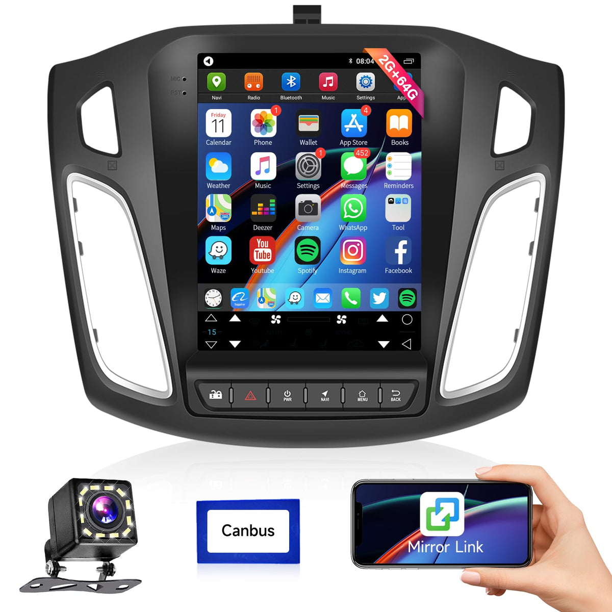 2G 64G For Ford Focus 2012 2013 2014 2015 2016 2017 2018 Android Car Stereo Radio,Podofo 9.7Inch Vertical Hd Touch Screen Bluetooth Radio With Phone Mirrorlink Gps Navigation Wifi Fm Backup Camera Mic