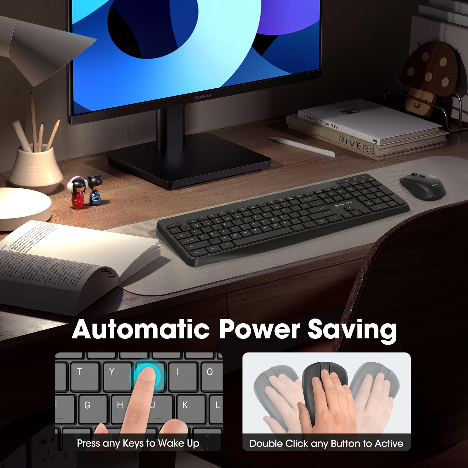 Koorui Wireless Keyboard And Mouse Combos, 2.4G Silent Full Size Keyboard Mouse,12 Shortcut Keys & 3Dpi Mouse, White Computer Mo