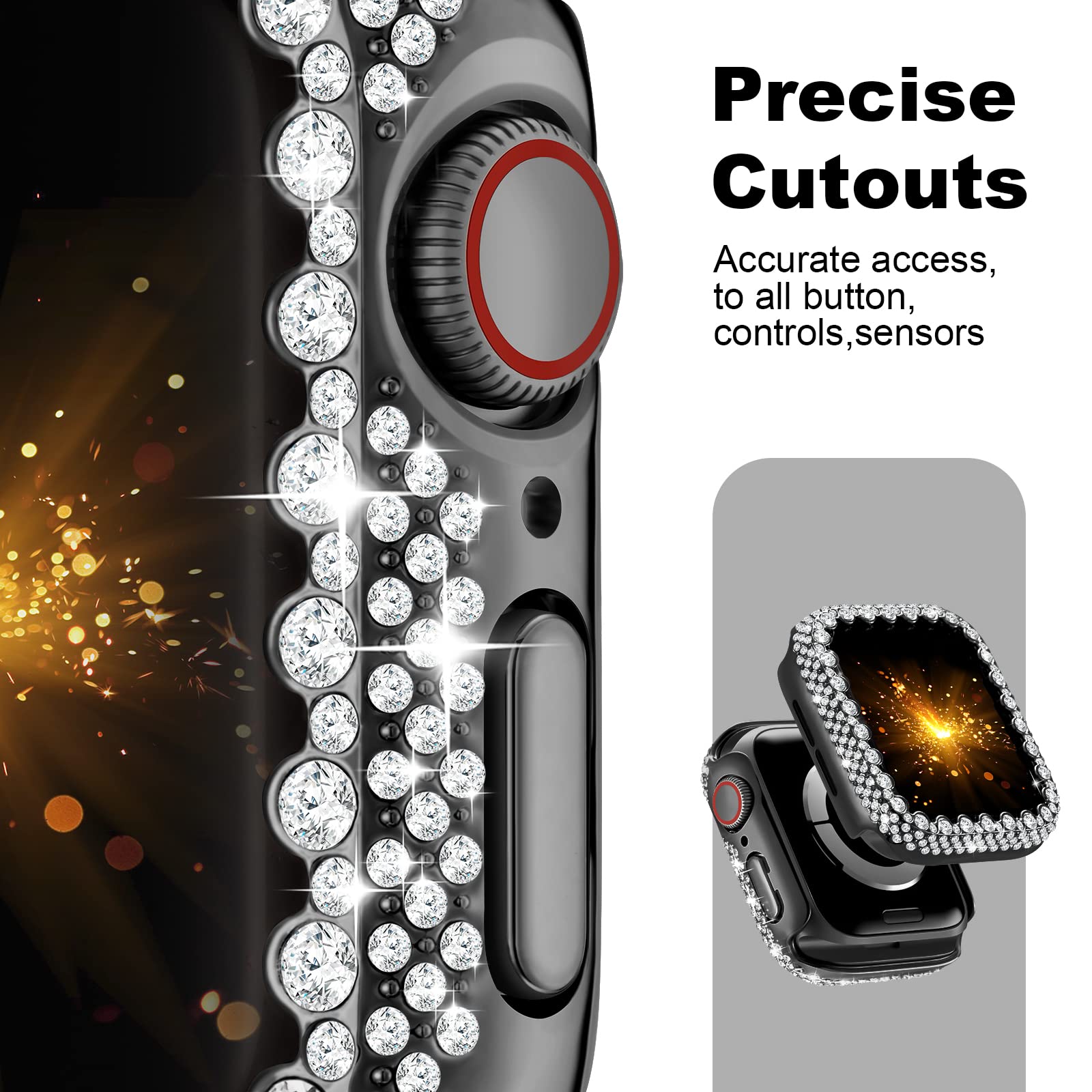 Bling Bumper Case Compatible With Apple Watch Series 9 8 7 41Mm,Diamond Protective Face Cover For Women,Hard Pc Frame Protector