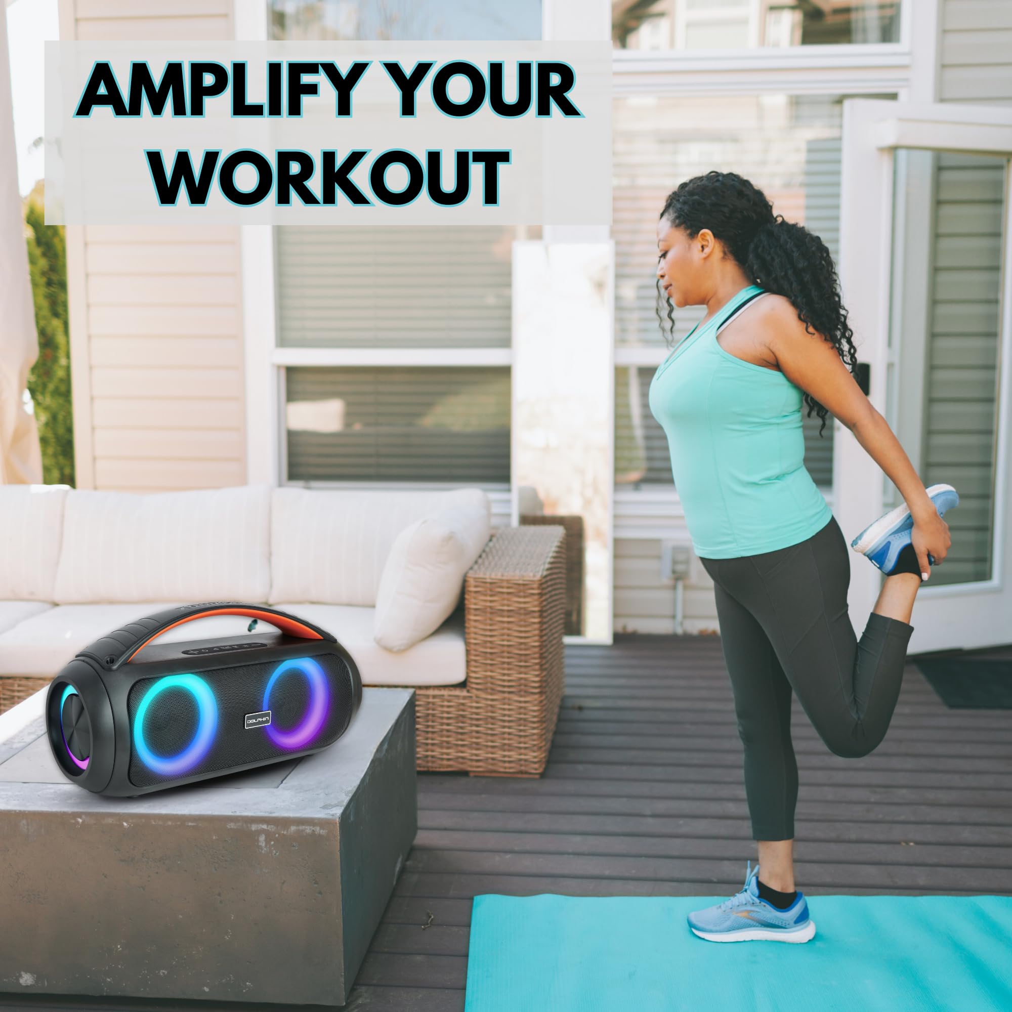 Dolphin Lx 220 Boombox Bluetooth Speaker | Loud & Crisp Sound   Ipx5 Waterproof With Long Lasting Battery & Party Ring Lights For Gym, Outdoors, Shower, Beach, Pool, Portable, Rechargeable