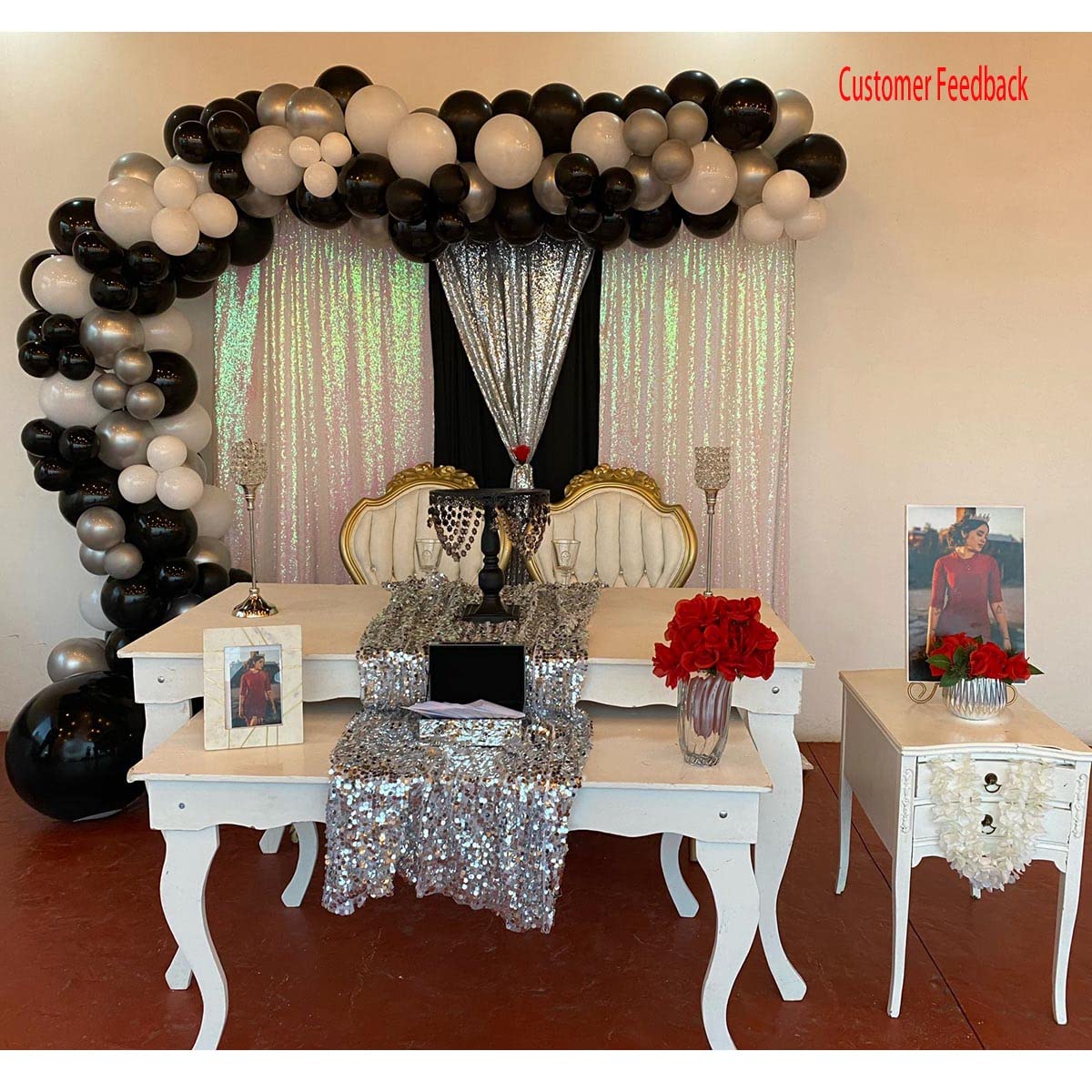 Lqiao Sequin Backdrop Curtain Panel 2X8Ft Changed White, Sequin Photography Backdrop Curtain For Party/Home Curtain Decoration 1