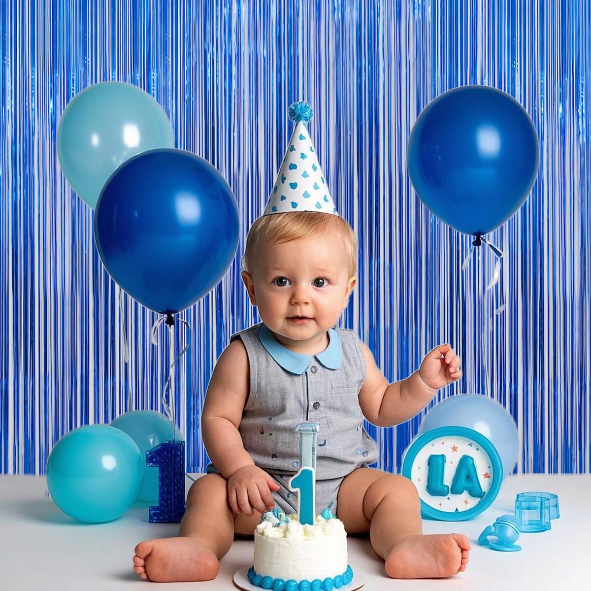 2 Pack Blue Door Streamers Party Decorations 3.3Ft X 6.6Ft,Blue Tinsel Foil Fringe Streamers Backdrop For Birthday,Graduation,Oc