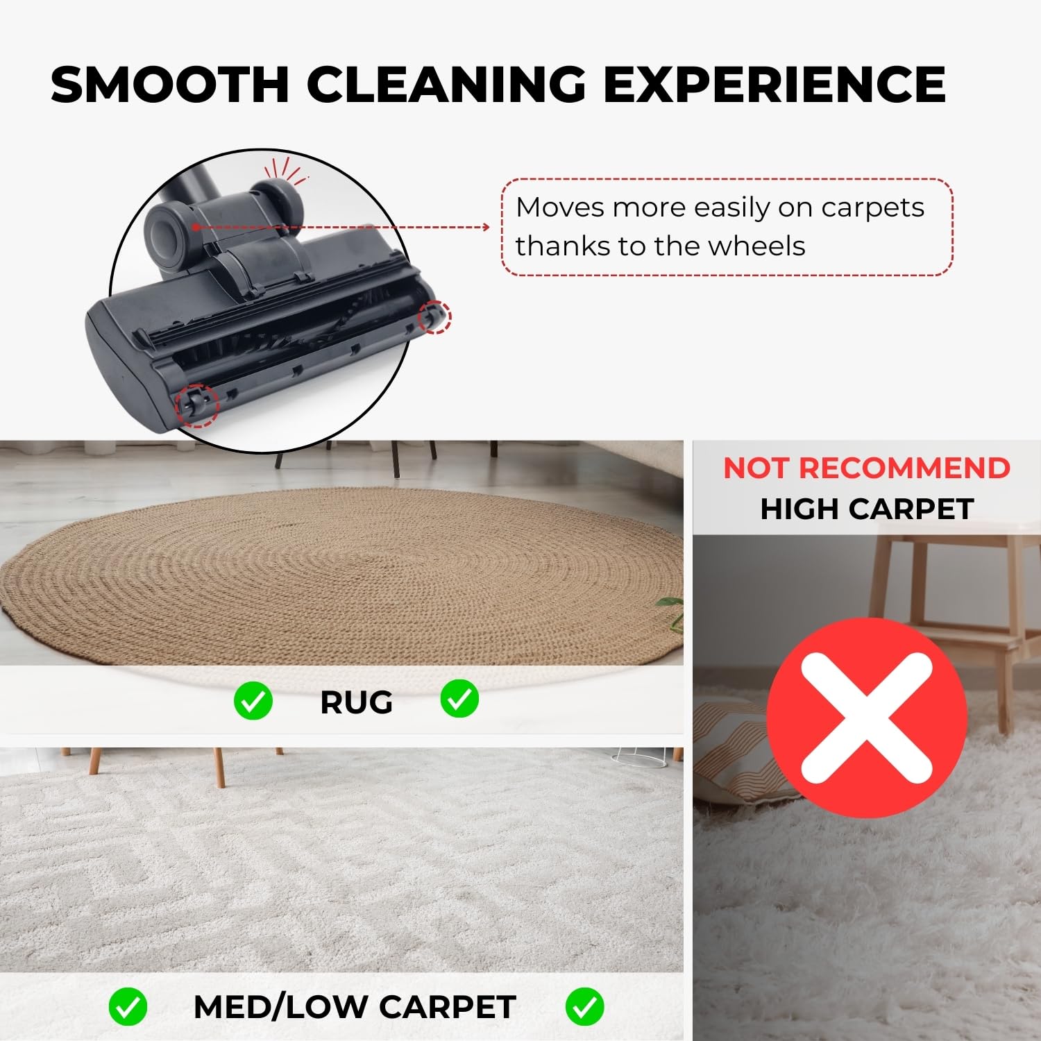 For Miele Turbo Brush Head Compatible With Miele Vacuum Cleaners   Vacuum Attachments For Low Carpet, Area Rugs, Tile & Hard Flo