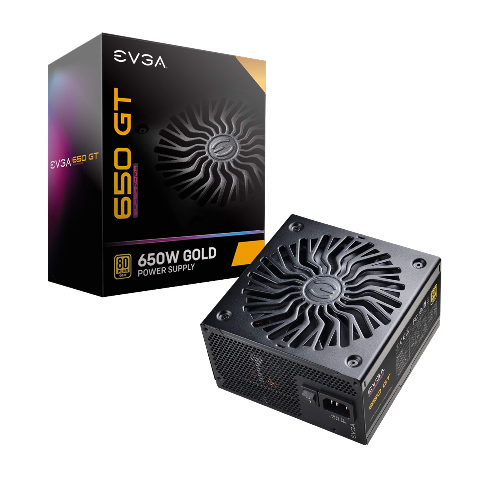 EVGA 650 GT, 80 Plus Gold 650W, Fully Modular, Auto Eco Mode with FDB Fan, 100% Japanese Capacitors, 7 Year Warranty, Includes P
