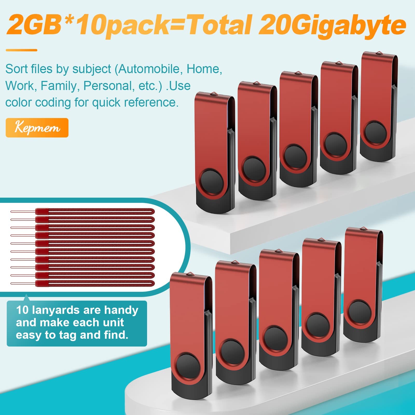 Usb Flash Drive 2Gb, Kepmem 10 Pack Thumb Drive 2 Gb Usb Drive High Speed Memory Stick Red Zip Drive Portable Pen Drive Swivel Usb Stick 2.0 With 10Pcs Lanyard For Embroidery Sewing Machine, Photos