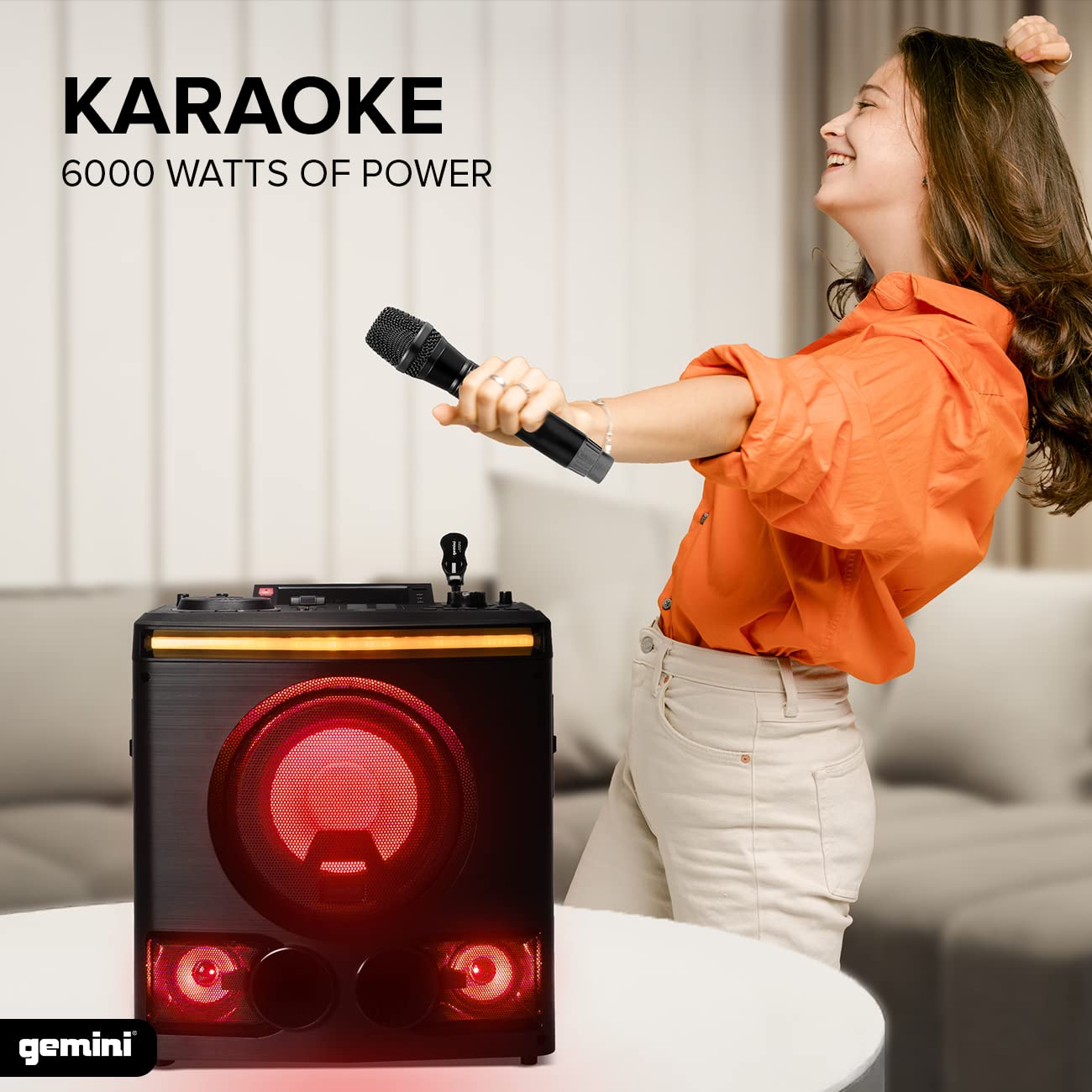 Gemini 2400W Peak Power Bluetooth Karaoke Party Speaker System With 8 Woofer, Led Lights, Mic, Guitar Input, Dj Effects, Usb Rec