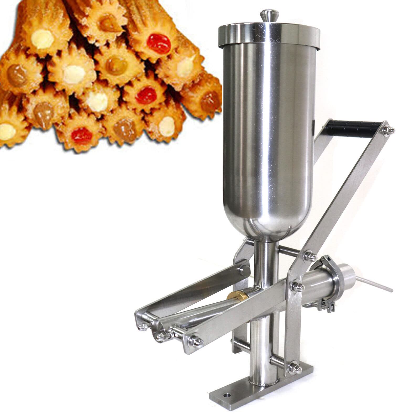 5L Stainless Steel Donut Filler, Donut Churros Manual Filler Injector Commerical Latin Fruit Donut Machine With Long Thin Head F