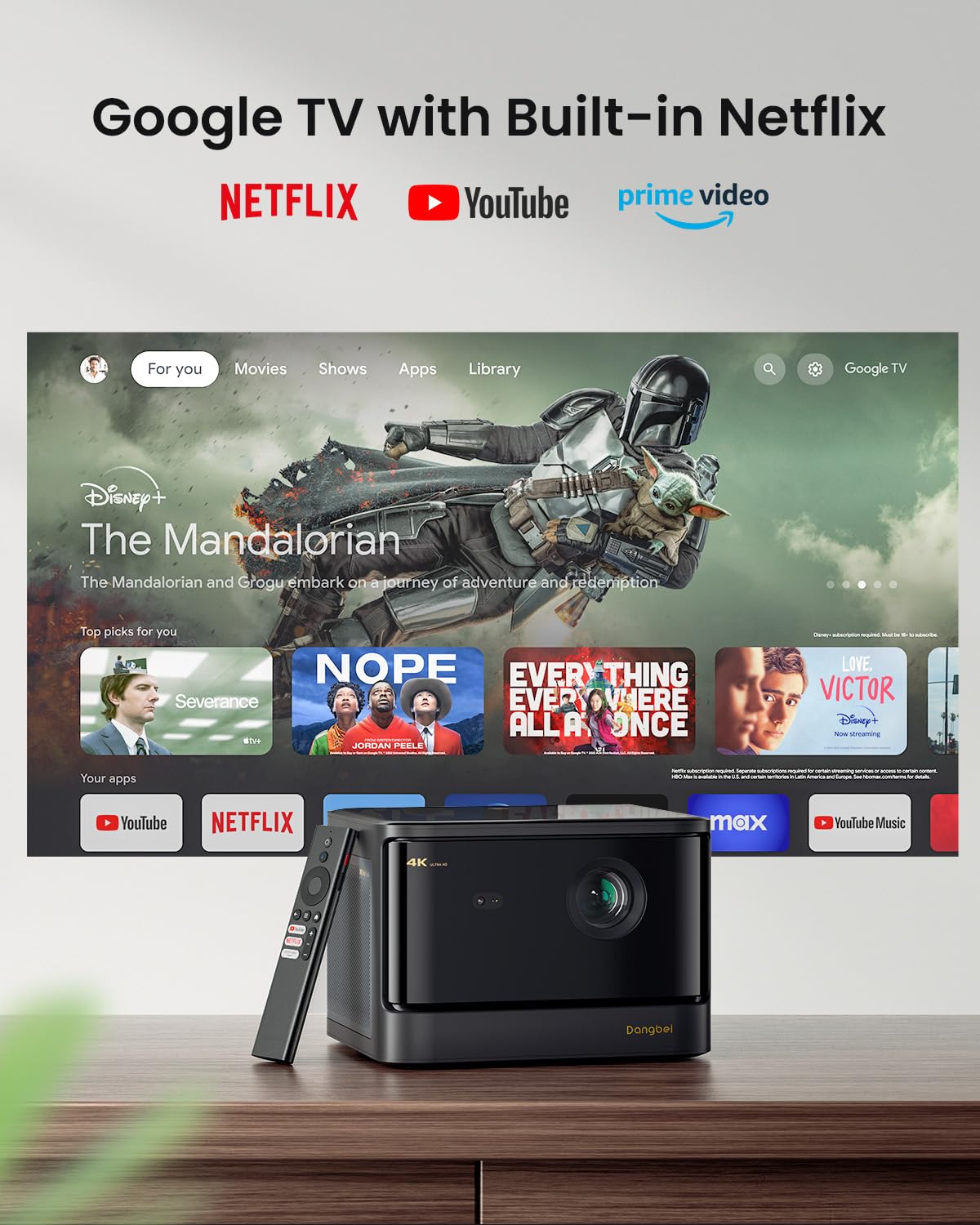 Dangbei Dbox02 4K Laser Projector Gtv, 2450 Iso Lumens, Netflix Officially Licensed Home Theater Projector With Wifi And Bluetoo