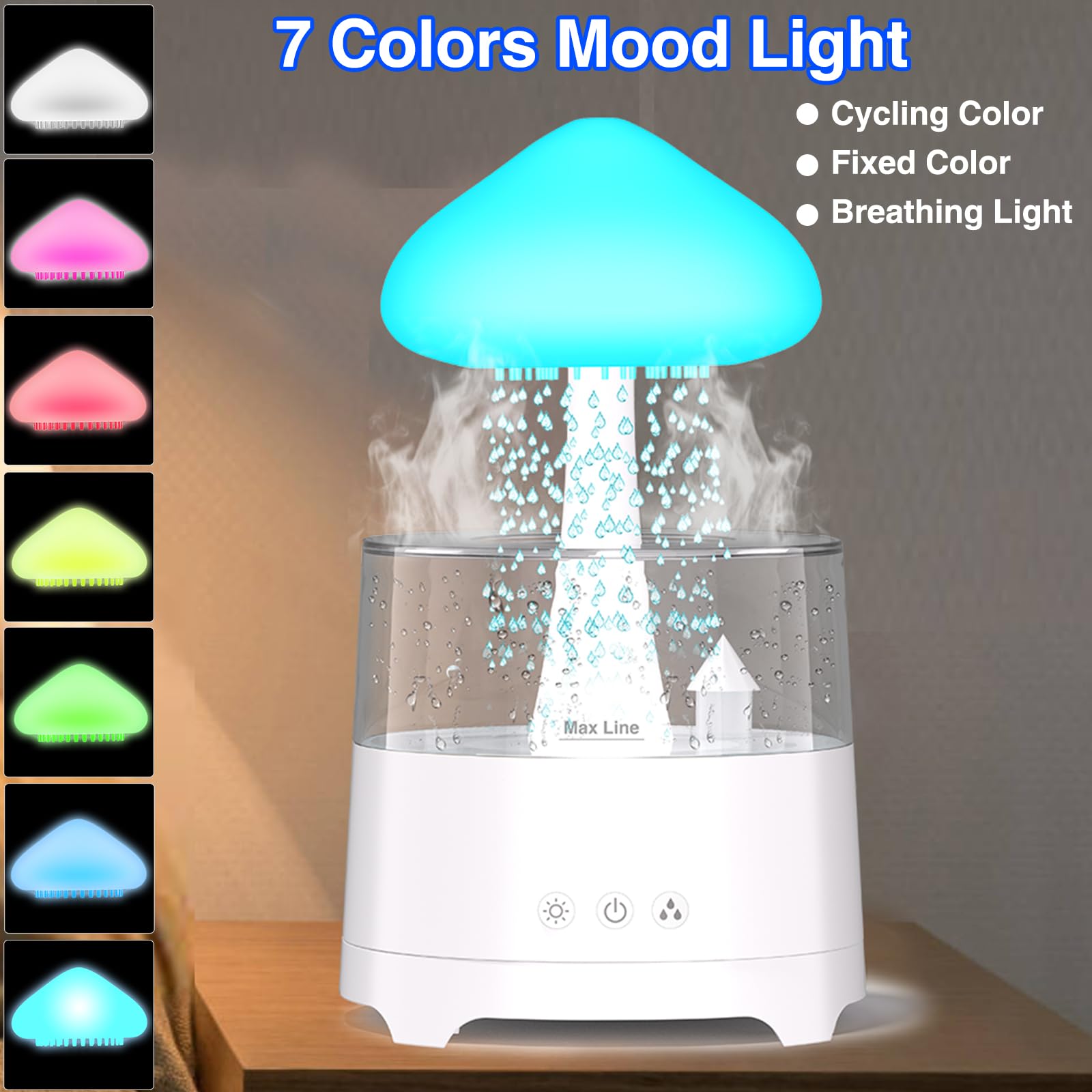 Diffuserlove Cloud Humidifier Rain Water Drip Diffuser Humidifier 450Ml With Remote Mushroom Lamp Humidifier Rain Sounds Humidif