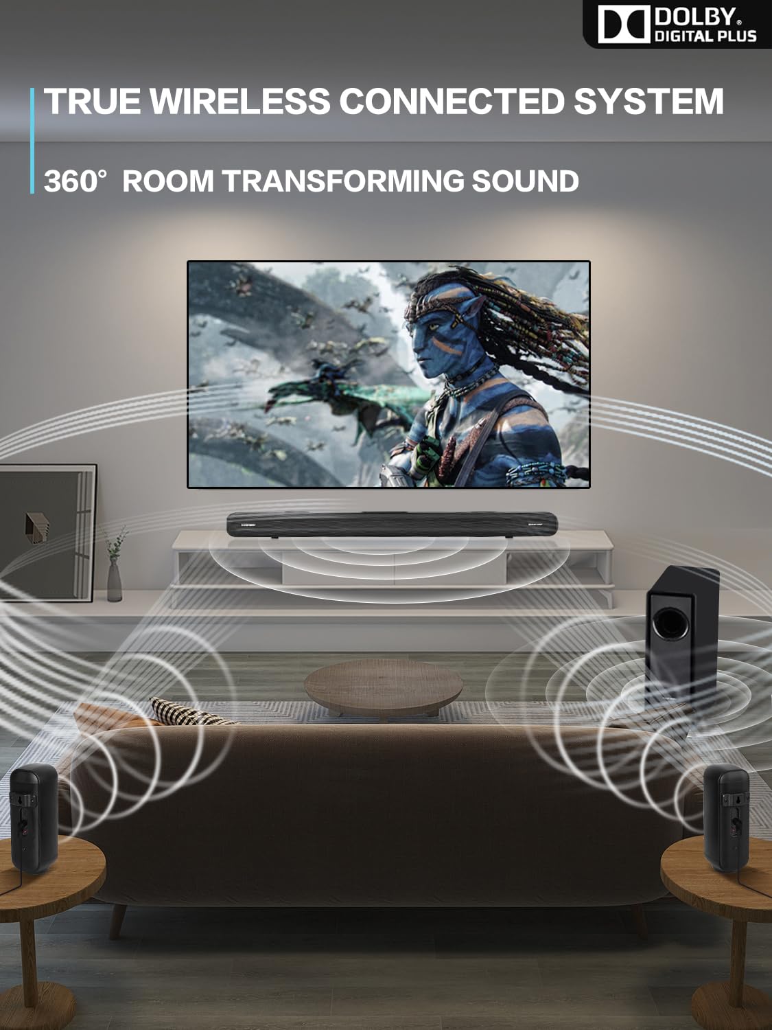 5.1 Ch Surround Sound Bar With Dolby Audio, Sound Bars For Tv With Wireless Subwoofer, Dolby Digital Plus, Bluetooth 5.0, Surrou